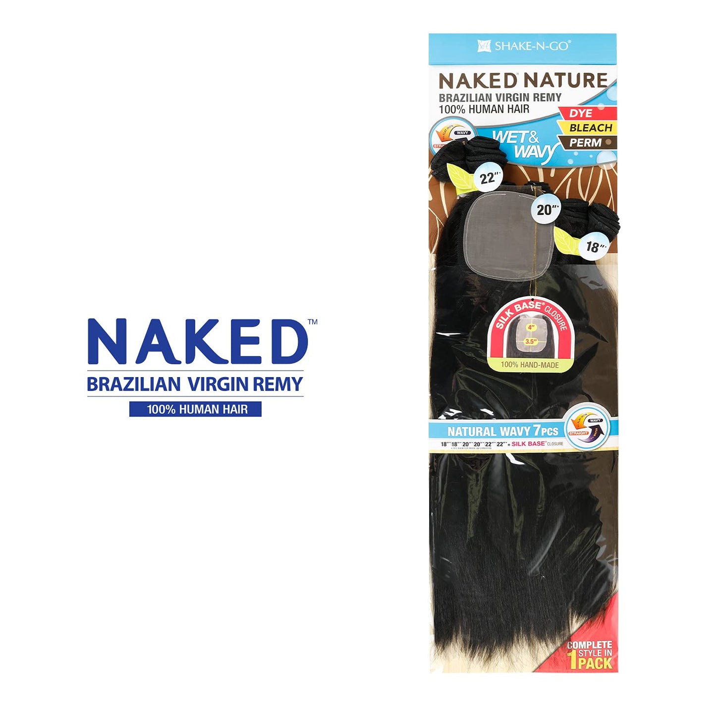 NATURAL WAVY 7PCS (18" 20" 22") - Naked Nature Brazilian Virgin Remy 100% Human Hair Wet & Wavy
