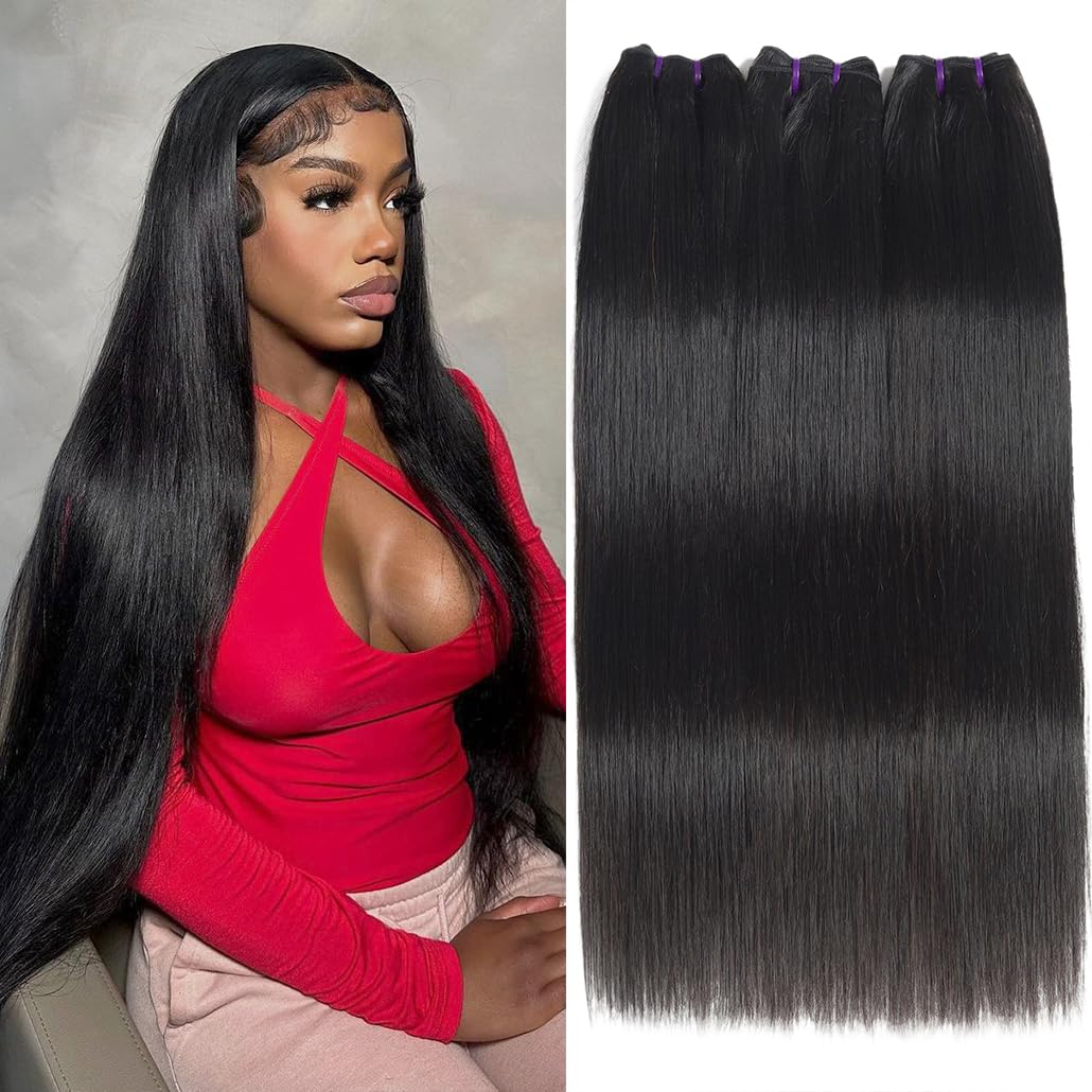 Vanlov 16A Human Hair Bundles Straight Hair 3 Bundles 14 16 18 Inch 100% Unprocessed Brazilian Remy Hair Natural Black Bundles