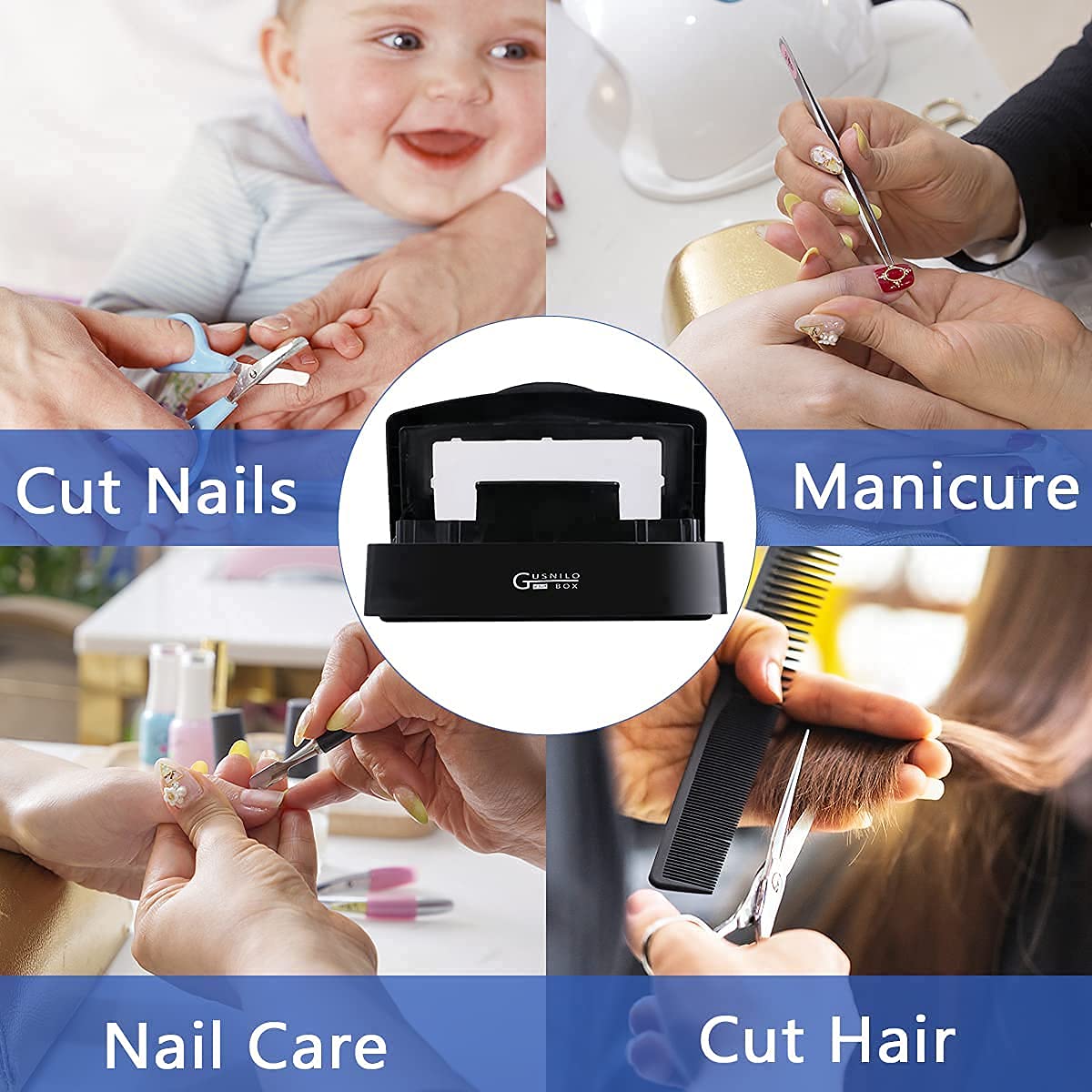 Gusnilo Nail Tool Sterilizer Box Plastic Disinfectant Container Barbicide Disinfectant Tray for Nail Tools, Tweezers, Hair Salon, Spa and Trimmer Manicure Equipment (Clear Lid, black)