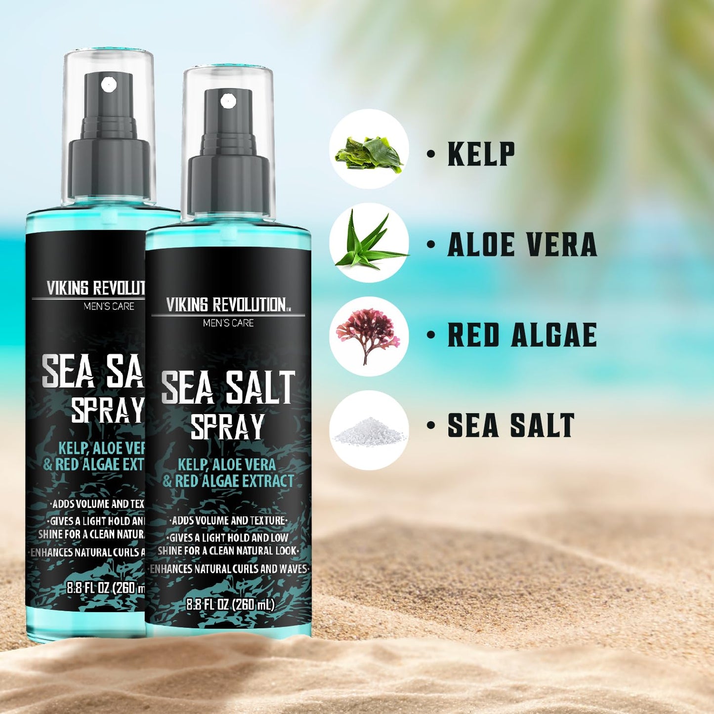 Viking Revolution Sea Salt Spray for Hair Men - Hair Texturizing Spray with Kelp, Aloe Vera & Red Algae Extract - Surf Spray to Add Volume and Texture- Sea Salt Spray for Men Beach Hair Spray (2 pack)