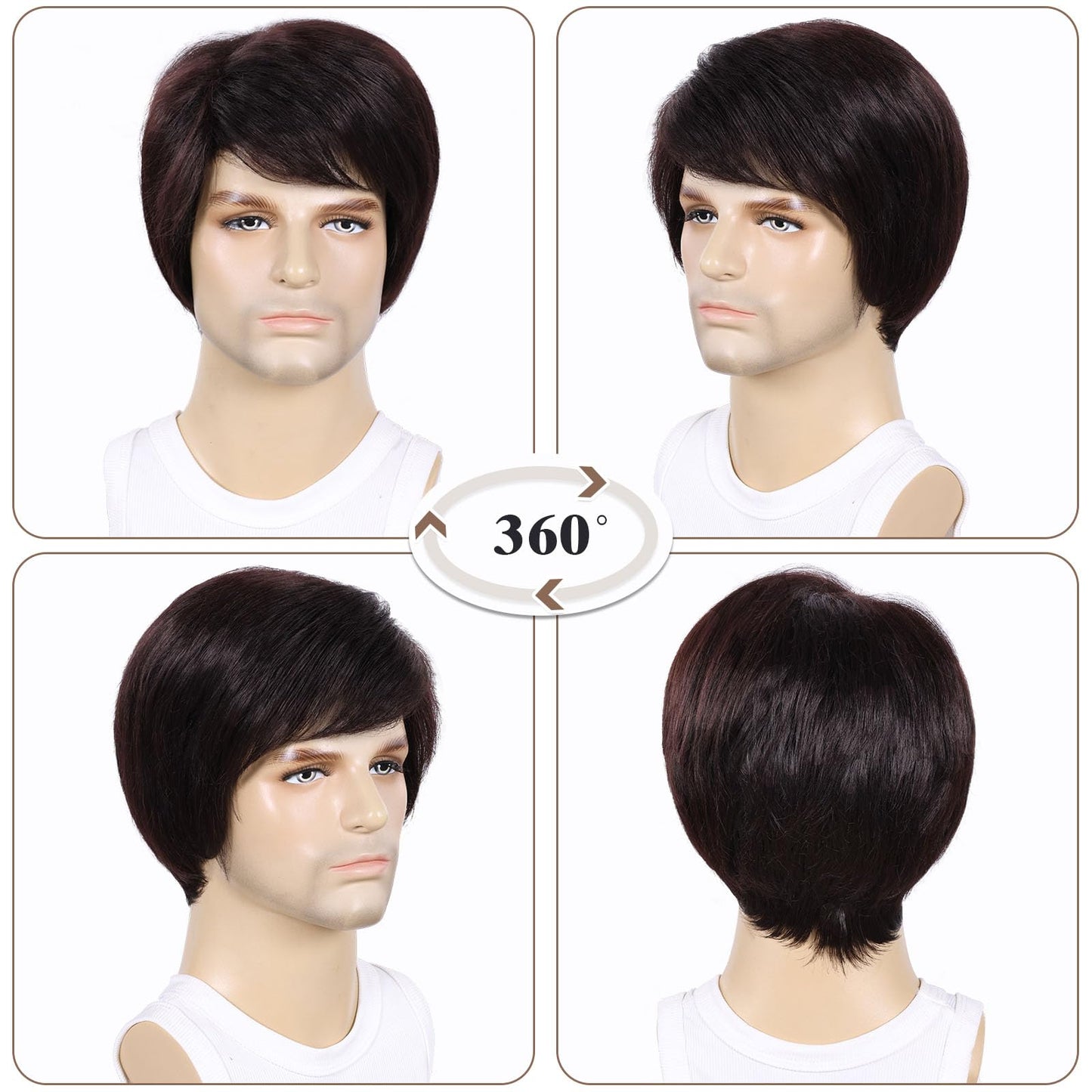 TOPHR Short Mens Wig Reddish Brown 6 Inch Heat Resistant Synthetic Straight Men Wigs for Daily Costumes or Halloween Wear