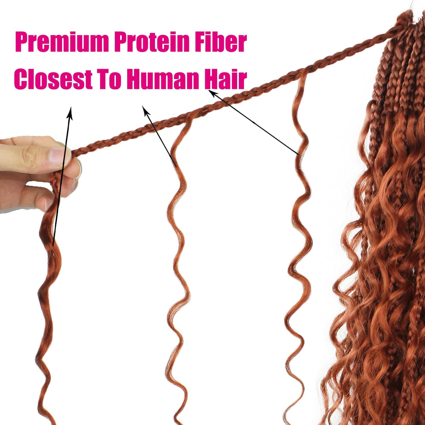 Boho Crochet Braids Pure Protein Fiber Close to Human Hair 24 Inch Goddess Box Braids with Soft Curls Bohemian Braids Crochet Hair for Black Women (24Inch #350)