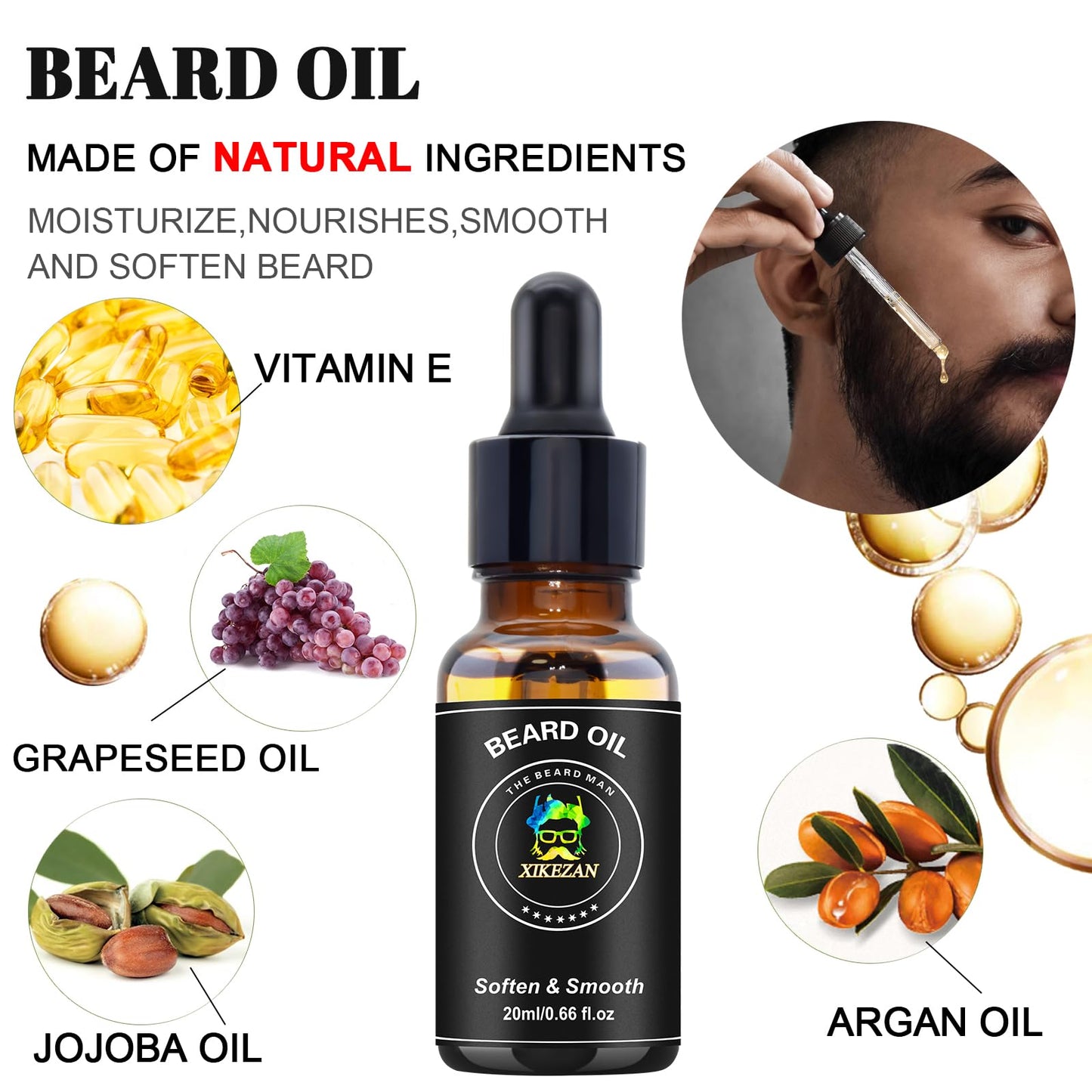 Upgraded 3-in-1 Hair Straightening Brush, Beard Balm, Beard Oil & Guide E-Book, Unique Grooming Gift Set for Men, Dad, Husband or Boyfriend
