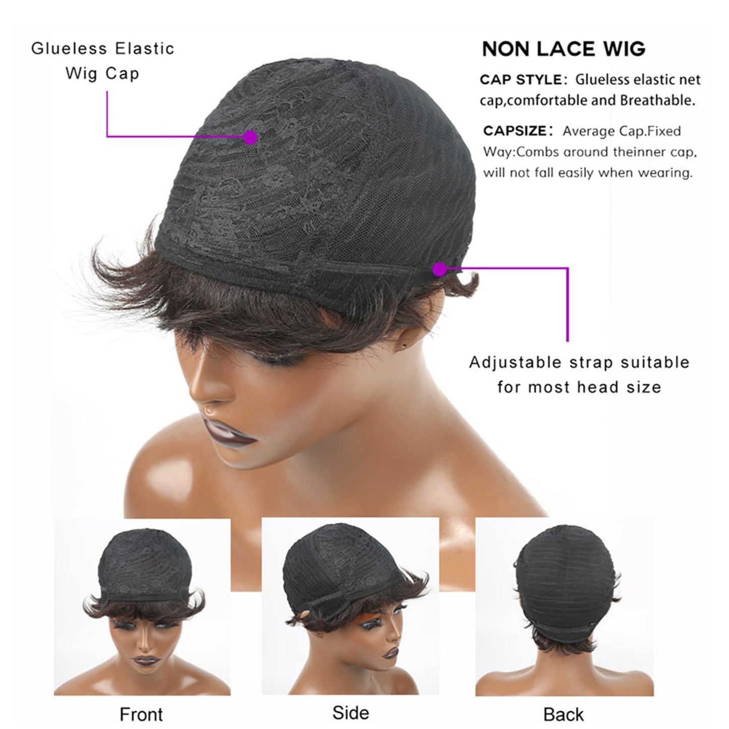 YOUKNOWIG Pixie Cut Straight Short Bob Wig for Black Women 100% Brazilian Human Hair Full Machine Made Wigs Natural Black Color