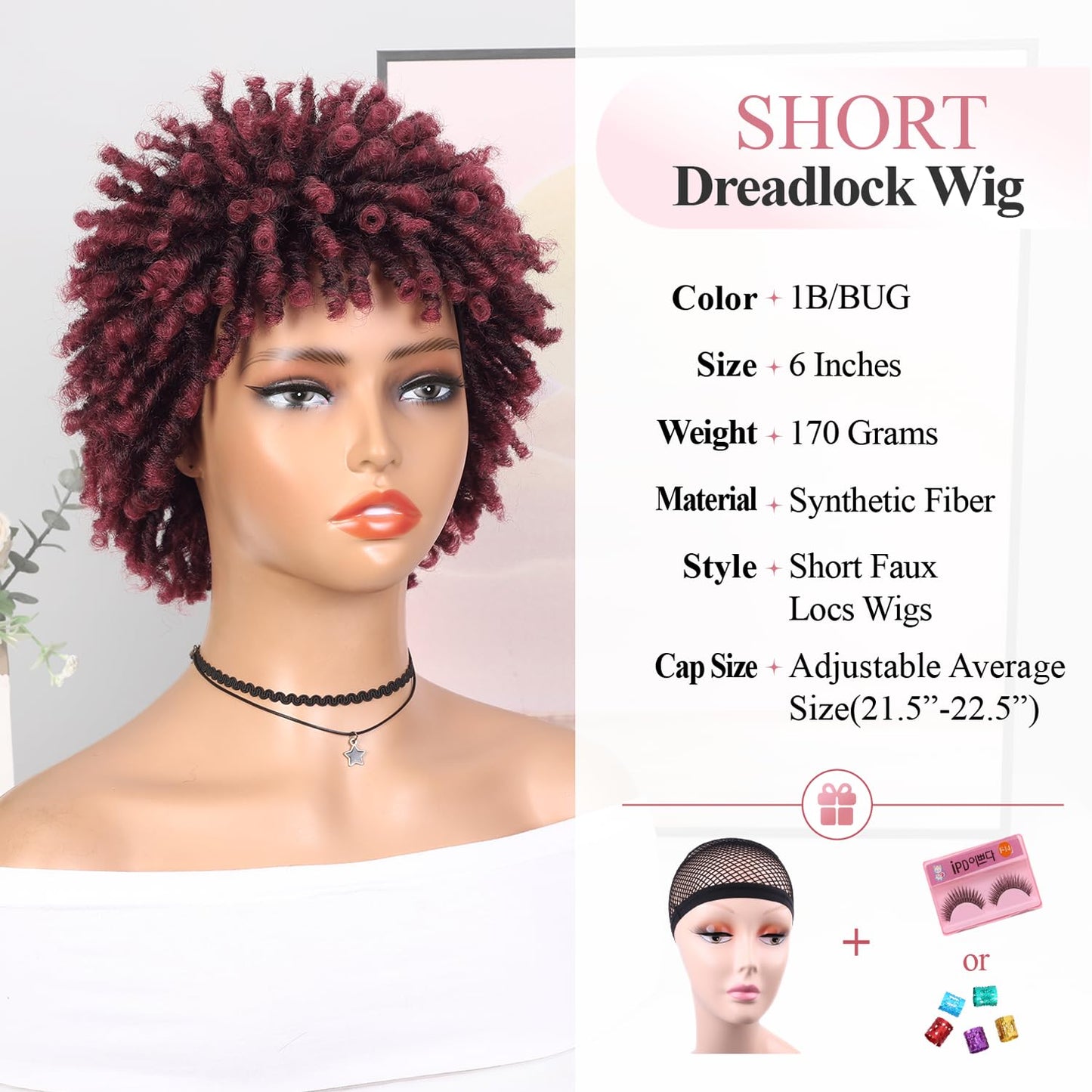 WIGER Soft Faux Locs Hair Wigs Twisted Short Dreadlock Wig for Black Women And Men Ombre BUG Afro Curly Braided Wigs Glueless Afro Kinky Twist Wigs Synthetic Short Dreads Wig