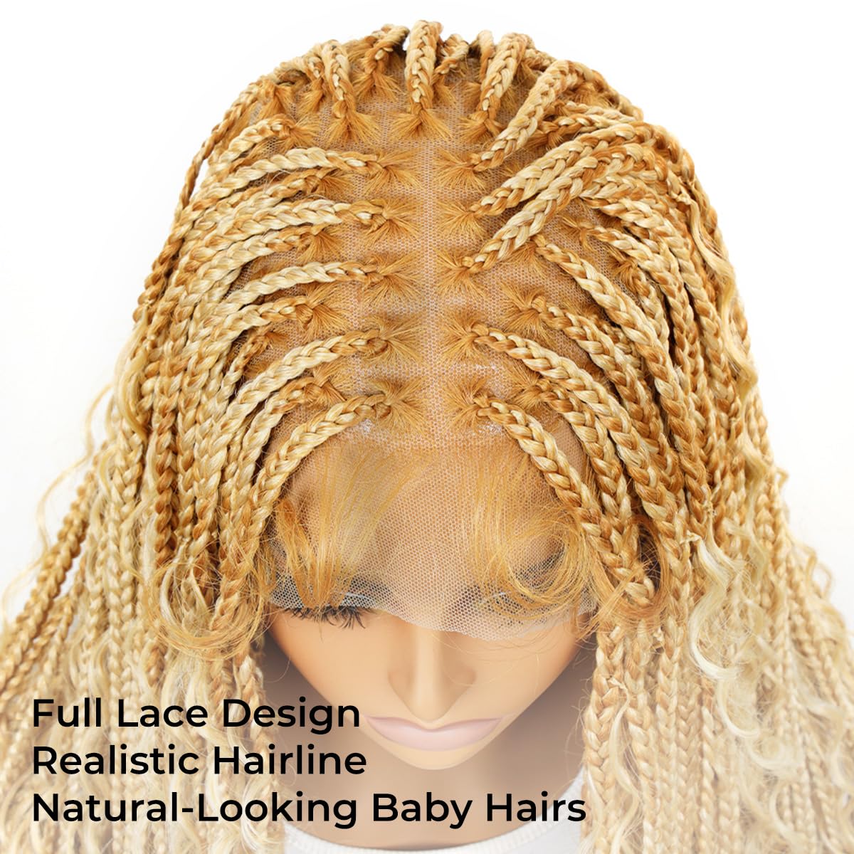 SUPERNOVA 36 Inches Full Lace Boho Box Braided Wig T274/614# Ombre Blonde Synthetic Braids Wig With Baby Hair Bohemian Long Highlight Square Knotless Braided Wigs For Black Women (36 Inch)