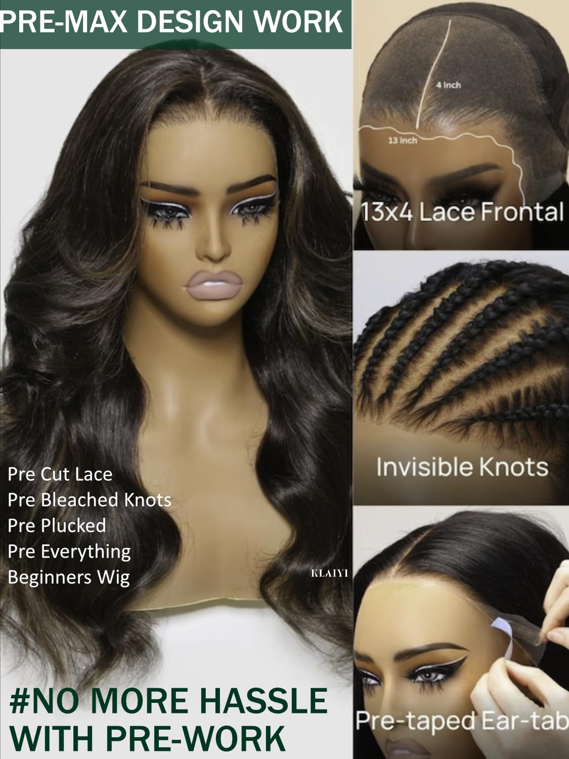 KLAIYI 13x4 Pre Everything Lace Front Chocolate Brown With Highlights Loose Body Wave Wig Human Hair Pre Cut Lace Pre Bleached Bye Bye Knots Pre Plucked Ombre Glueless Wear Go Wig Ready to Wear 26Inch