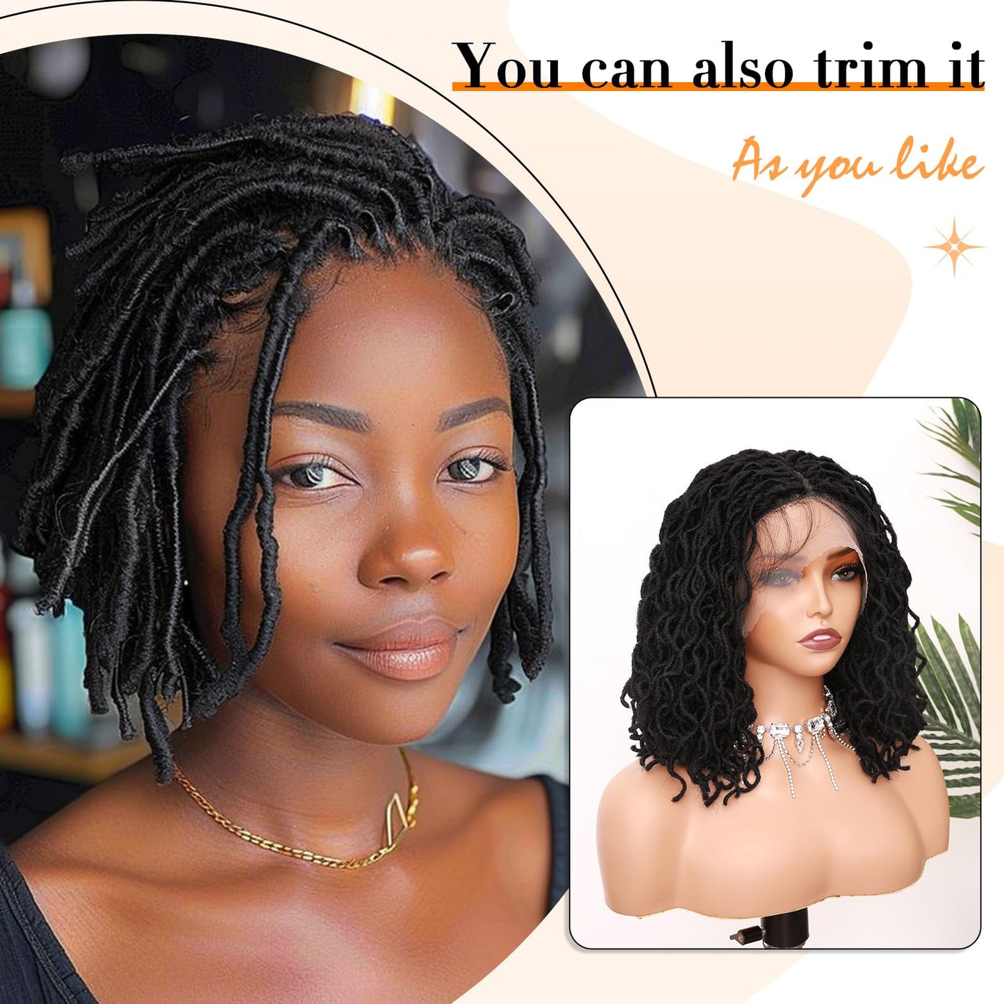 Lady Miranda 14 Inch Full Lace Dreadlock Wig with Baby Hair 150% Density Pre-Plucked Braided Wig Natural Black Faux Locs Wig Braided Wigs for Black Women Knotless Short Twist Wig for Women and Men