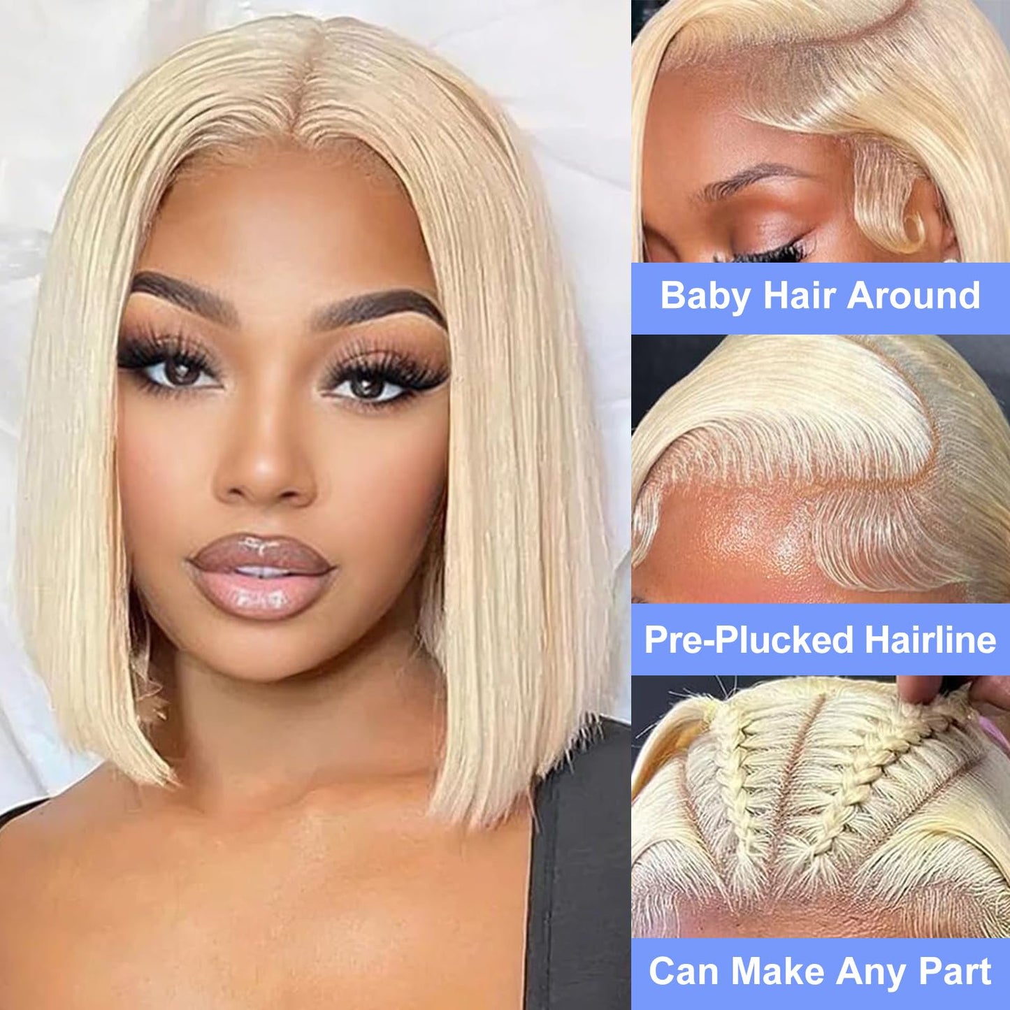 RMOARIWR 613 Blonde Bob Wig Human Hair 180% Density 13x4 HD Transparent Lace Front Wigs Human Hair Pre Plucked Short 613 Blonde Bob Glueless Straight Wigs Human Hair for Women 14 Inch