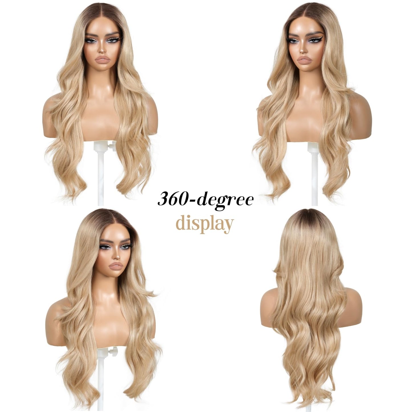 ENCOUNTERU Blonde Wear and Go Glueless Wig with Bangs Synthetic Lace Front Wigs for Women Body Wave Pre Plucked Pre Cut HD Lace Dirty Blonde Wig Middle Part 26 Inch