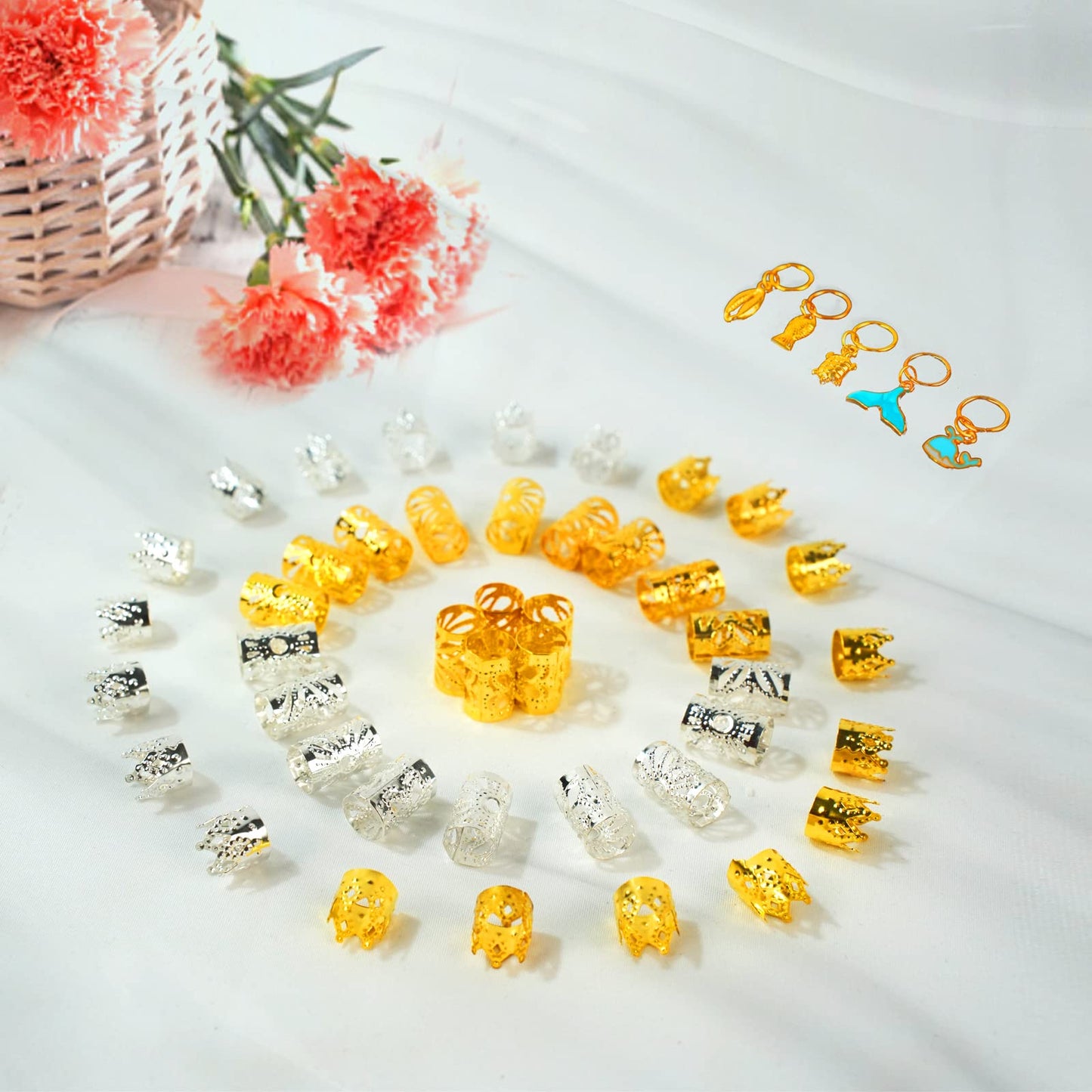Nafaboig 200PCS Hair Jewelry for Braids, dreadlock accessories, Loc Hair, Braid Rings Clips Beads Braiding Cuffs Charms Decoration Girls Women