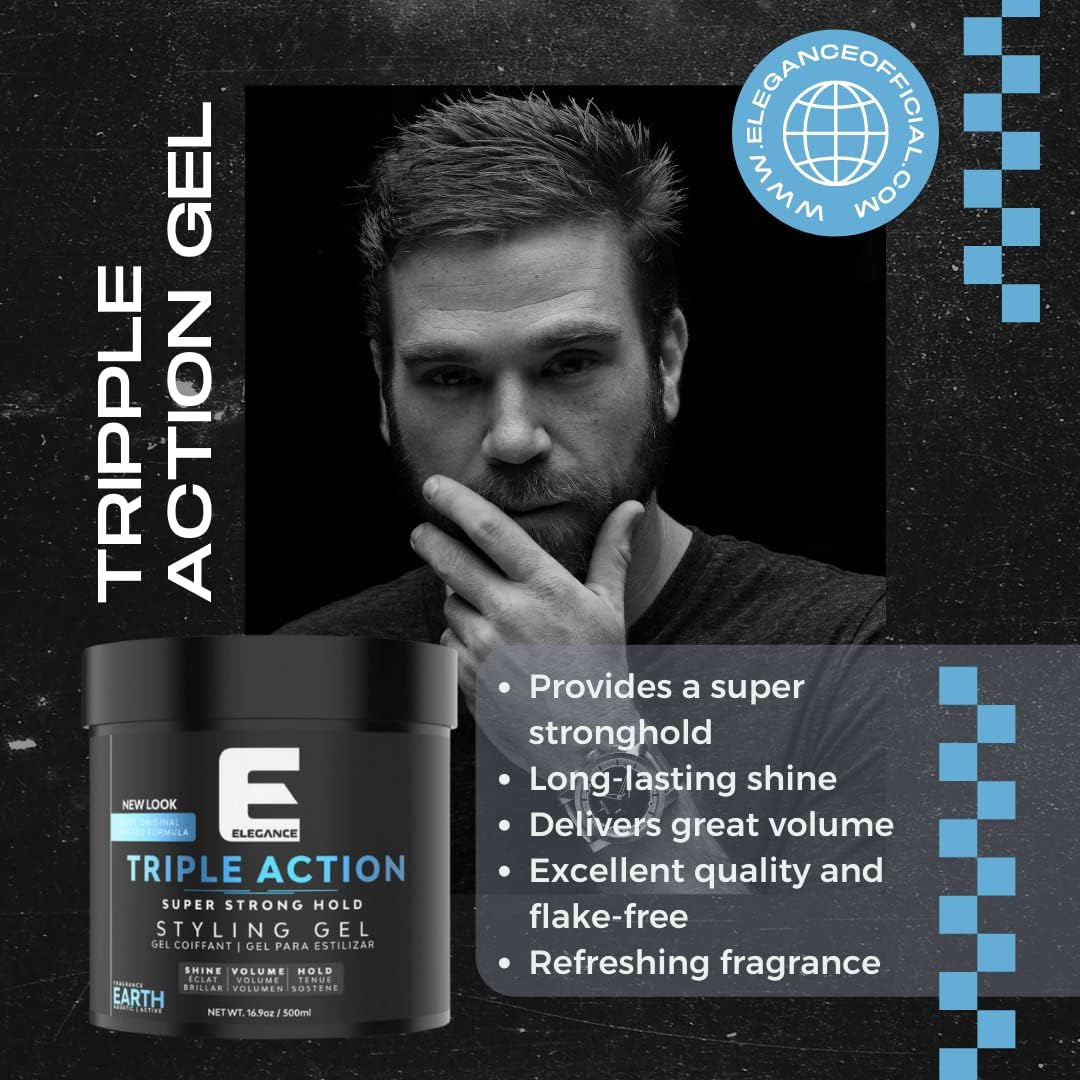 E Elegance Venus Fragrance Triple Action Hair Gel for Men And Women - Super Strong Hold, Extreme Volume, And Long Lasting Shine - Flake Free And Refreshing Fragrance - All Hair Types, 8.45 oz