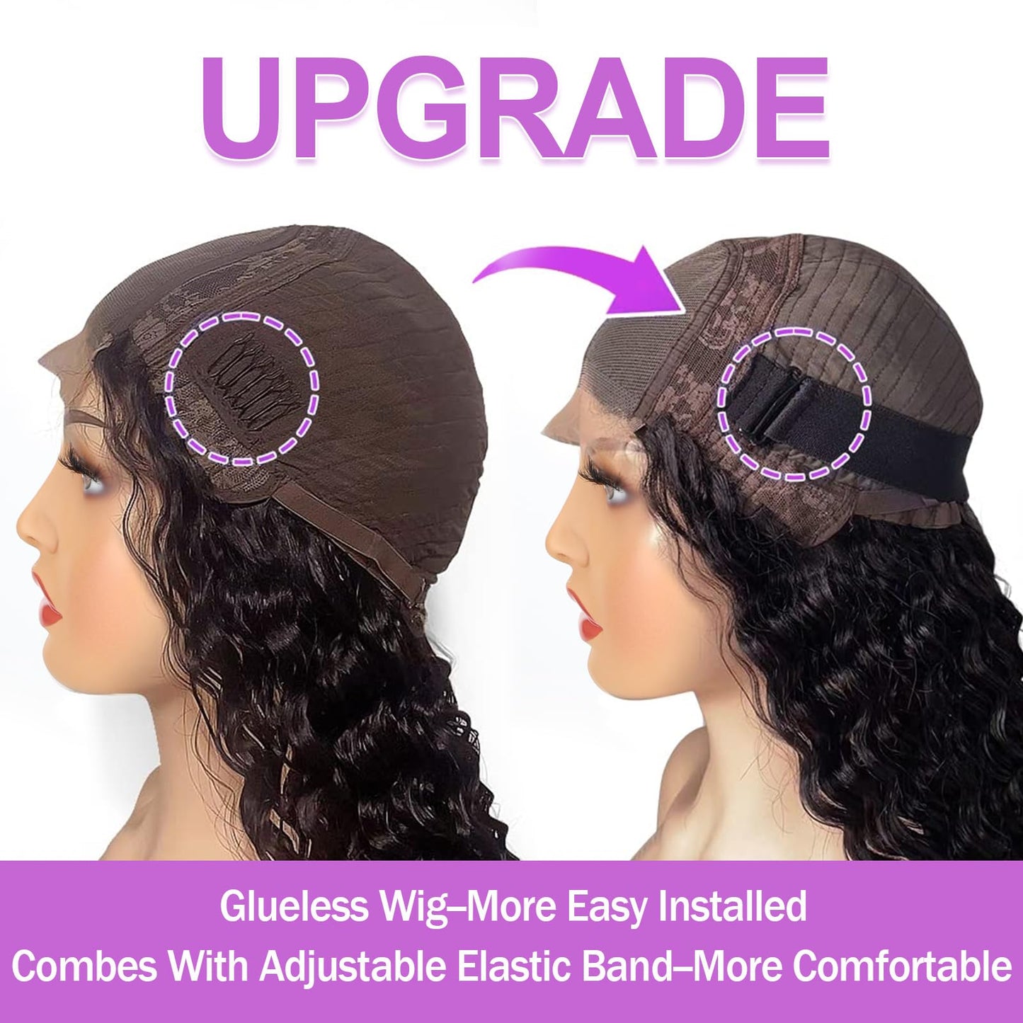 Deep Wave Lace Front Wigs Human Hair 180% Density 4X4 Transparent Lace Closure Wigs for Black Women Wet and Wavy Lace Frontal Wigs Glueless Wigs Pre Plucked with Baby Hair Natural Color (18 Inch)