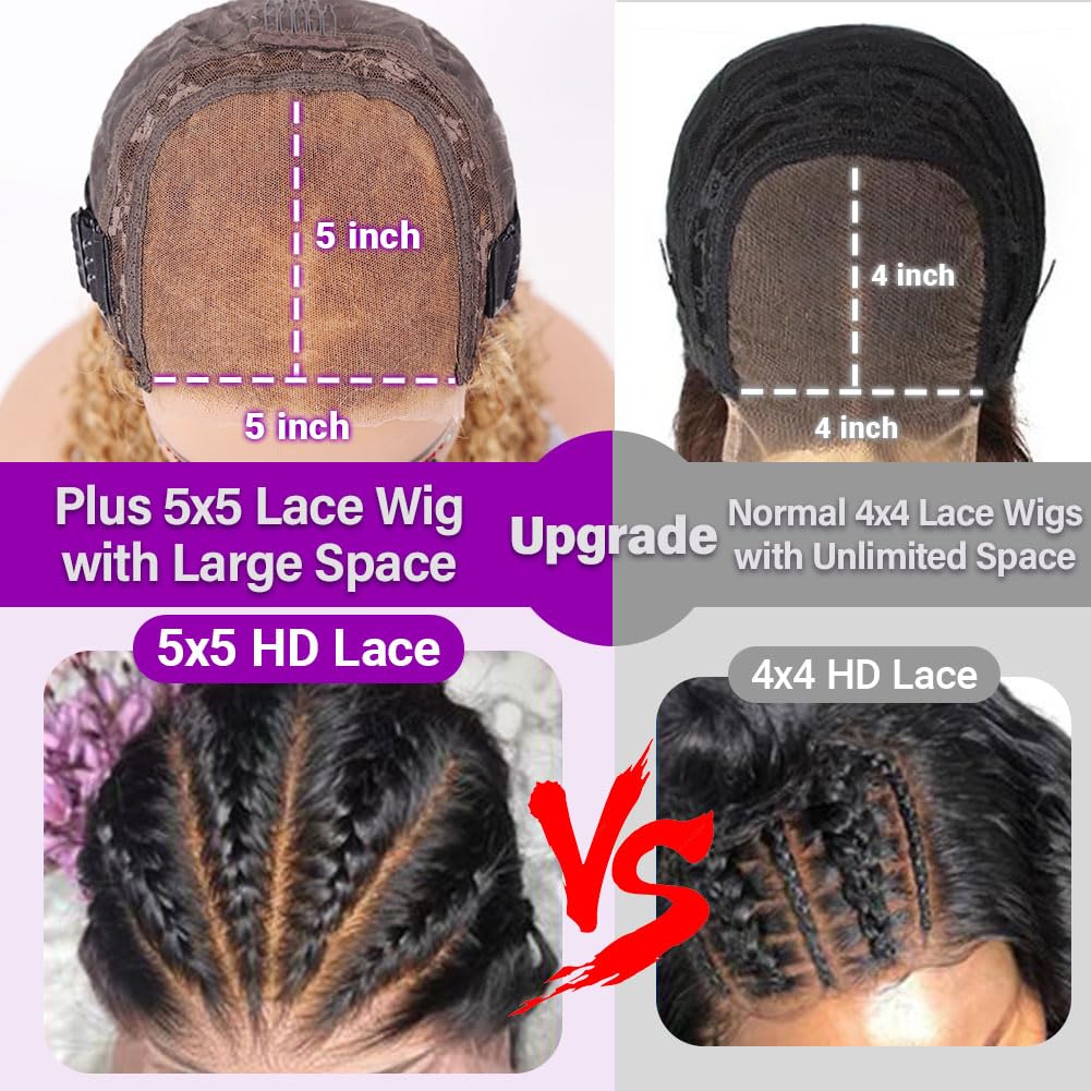 UCUVIC Glueless Wigs Human Hair Pre Plucked Pre Cut Wear And Go Curly 5x5 Deep Wave Bob Wig Human Hair Lace Front Closure Wigs For Black Women 200Density Curly Wig Glueless Highlight Ombre 14 Inch