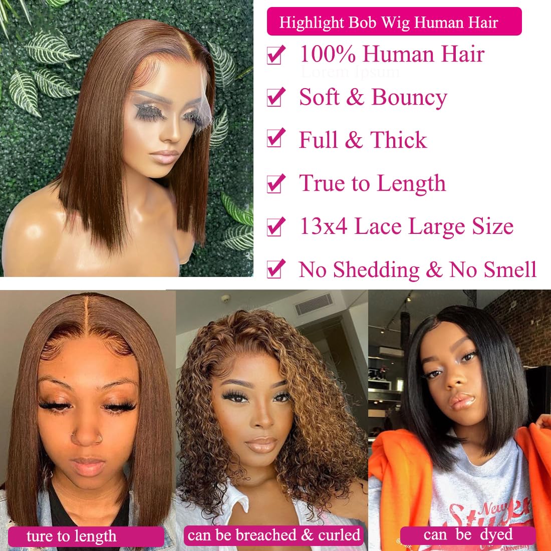 UTIDE Bob Wig Human Hair Chocolate Brown Straight Bob Wig 13x4 Lace Front Wigs Human Hair 180% Density Glueless Hd Transparent Lace Frontal Wig Bob Wigs Human Hair Pre Plucked Wig 14 Inch