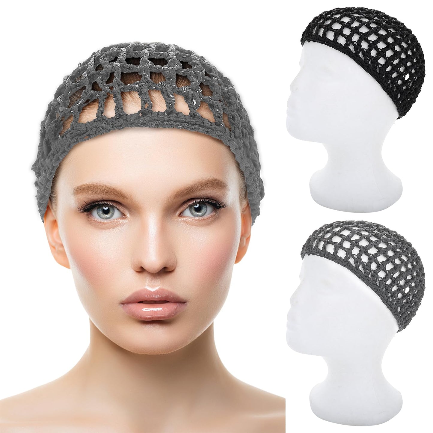 WLLHYF 2 PCS Wig Cap Hair Net Sleeping Bonnets Essentials Hairnets Elastic Bands Wrap Grip Crochet Braided Satin Cosplay Head Making Fix Mesh Sew Headwear Night Hats Women Men