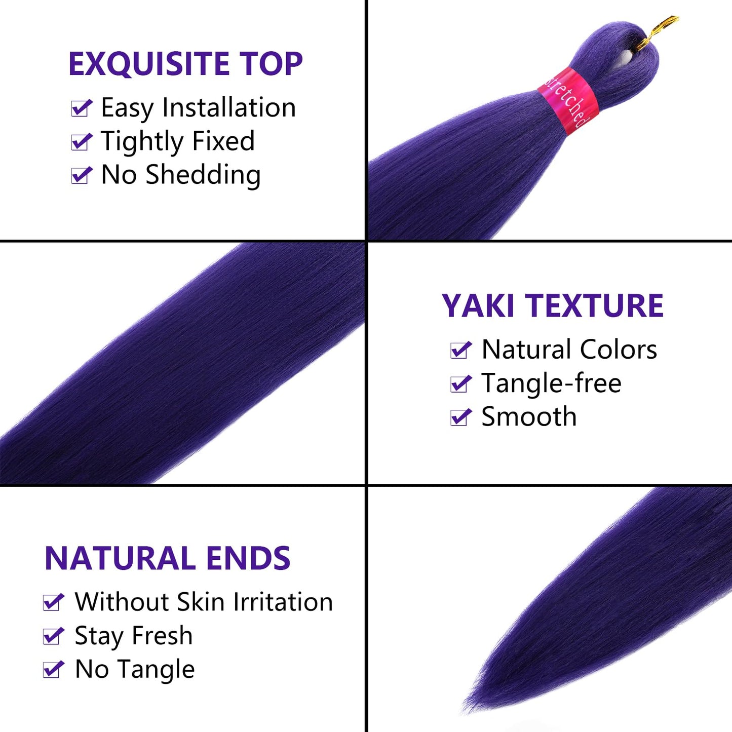 Dark Purple Braiding Hair Pre Stretcehd 30 Inch Professional Synthetic Braiding Hair For Crochet Braids Box Braids Boho Braids Croceht Hair Extensions