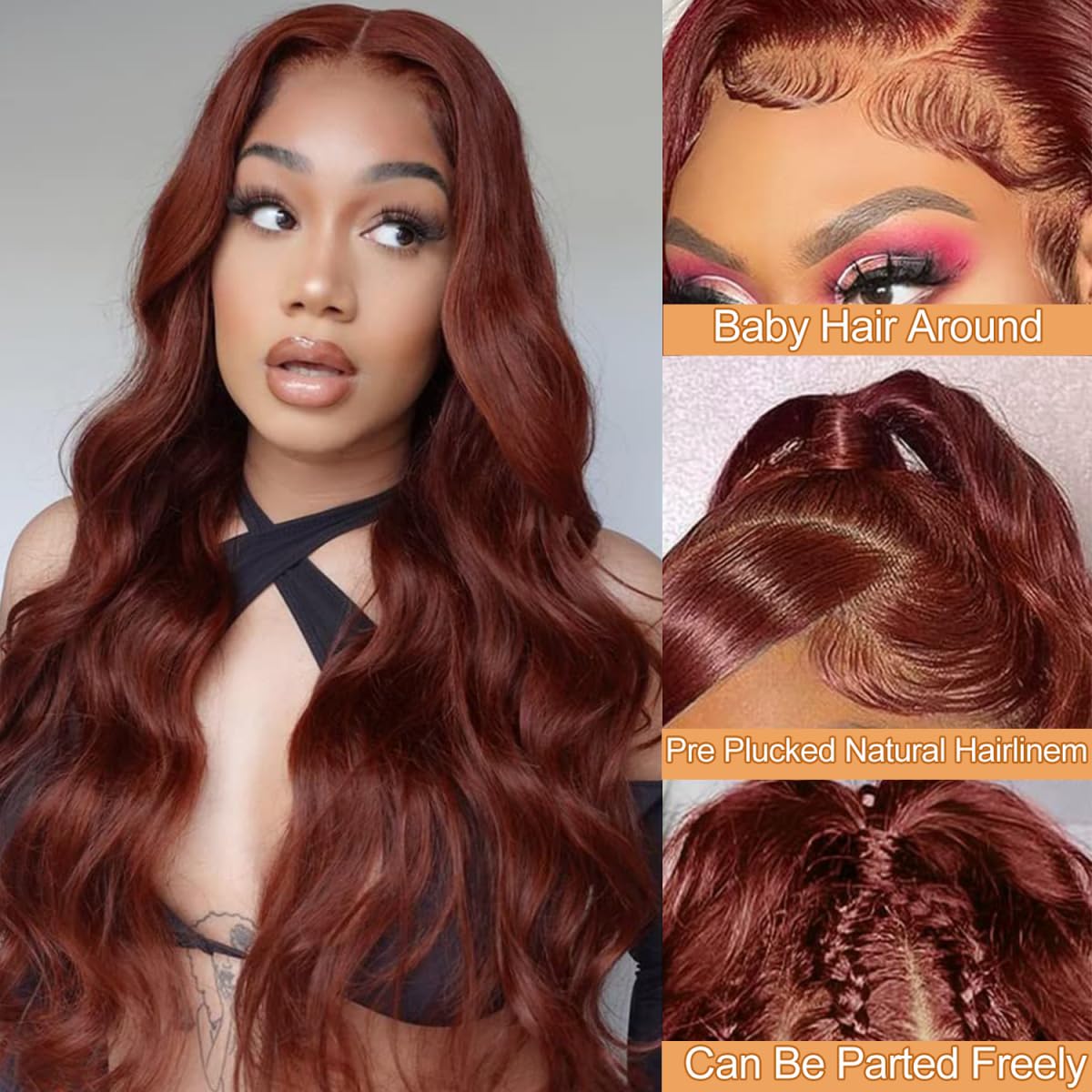 Dewyigs Reddish Brown Lace Front Wigs Human Hair Pre Plucked 22 Inch 180% Density Body Wave Lace Frontal Wigs Human Hair 13x4 HD Lace Brown wig human hair with baby hair glueless wigs