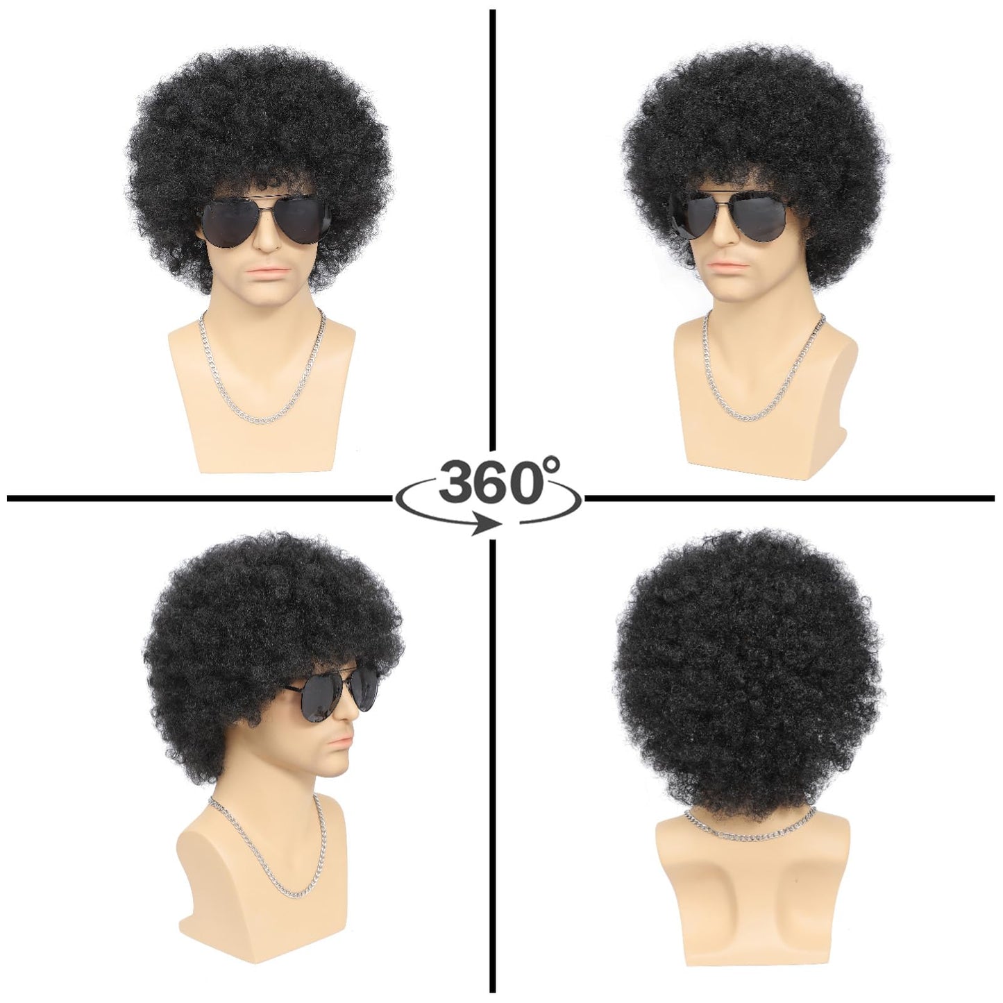 DARLIN HAIR 70s Afro Wig Men,Short Black Natural Curly Fluffy Synthetic Wigs for Disco Halloween Cosplay Use