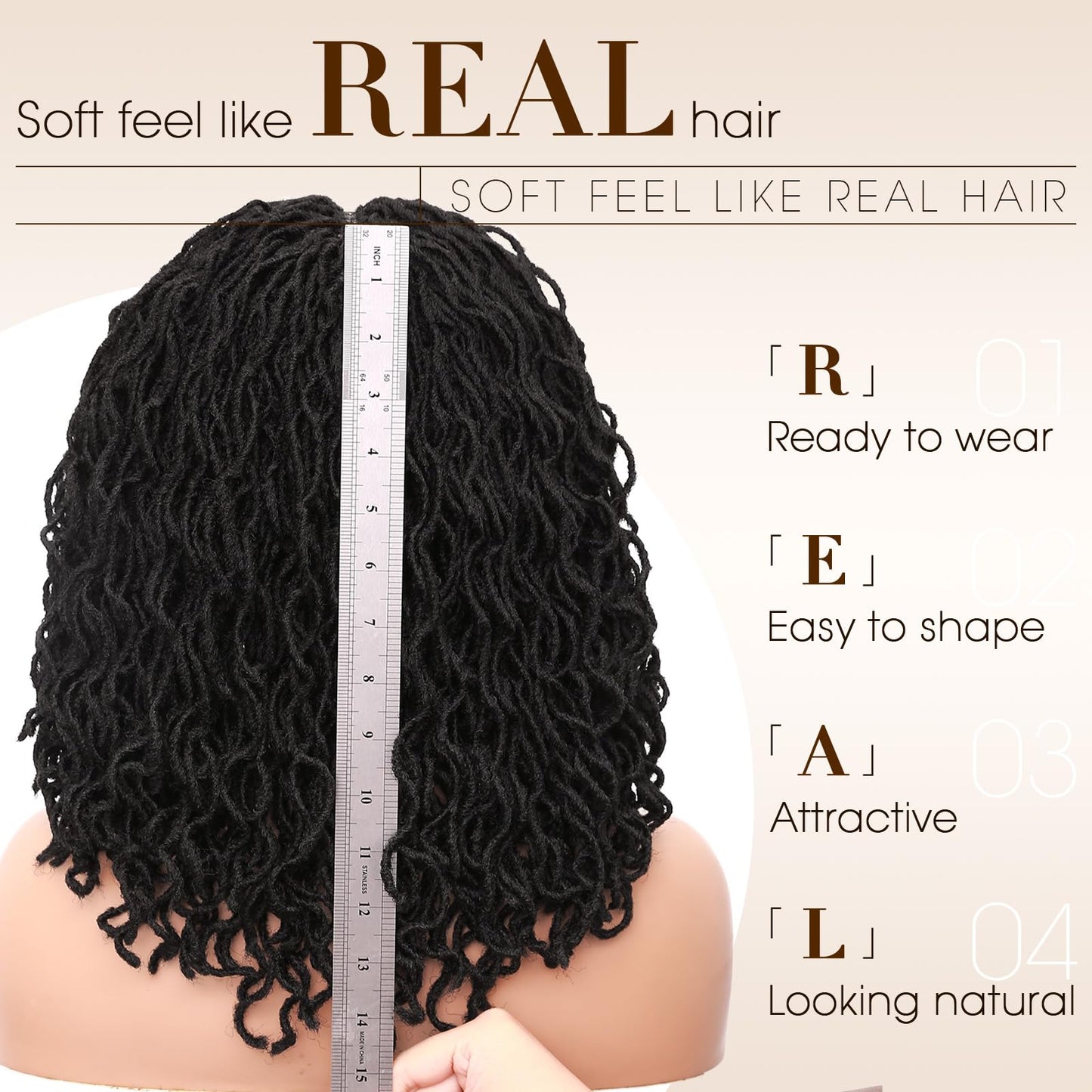 Lady Miranda 14 Inch Full Lace Dreadlock Wig with Baby Hair 150% Density Pre-Plucked Braided Wig Natural Black Faux Locs Wig Braided Wigs for Black Women Knotless Short Twist Wig for Women and Men