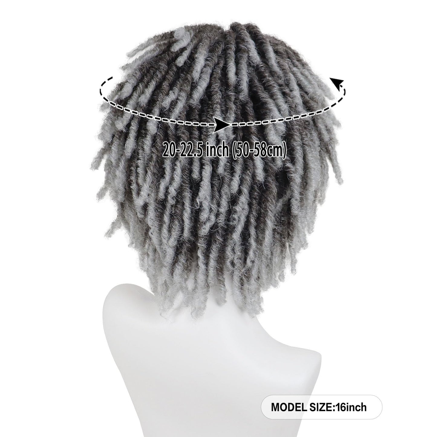 GNIMEGIL Mens Dreadlock Wig Cosplay Ombre Grey Curly Hairstyle Male Fake Dreads Hair Loc Short Braided Wig with Bangs Realistic Twist Rasta Wigs Funny Dress Up Costume Party