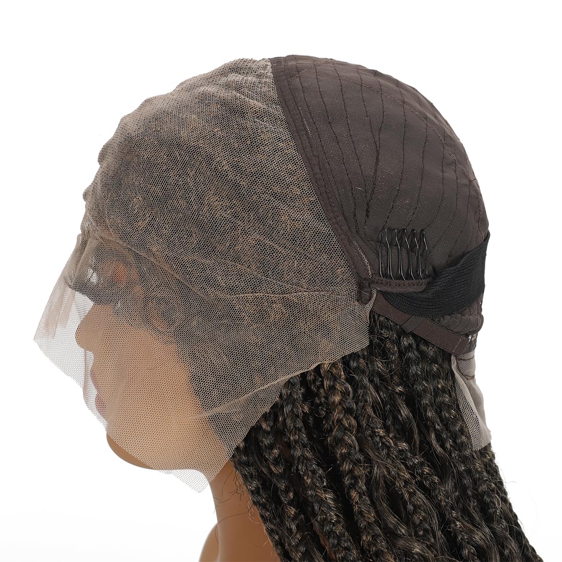 28 Inch Half Lace Front Braided Wigs for Black Women Knotless Braids Wigs Bohemian Boho Braids Goddess Box Braided Wig with Baby Hair (T27, 28 inch)