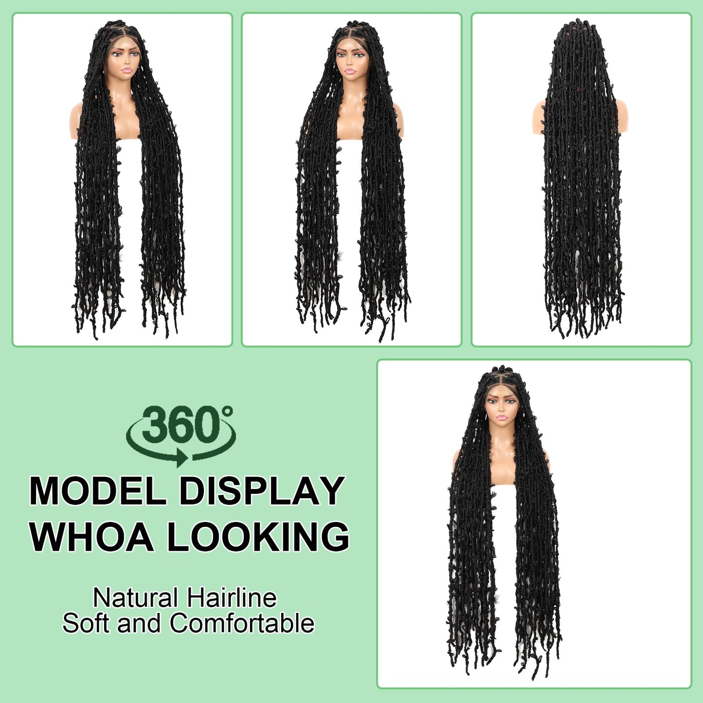 Youthfee 48" Black Butterfly Braided Wig with Lace Front, Synthetic Hair, Women