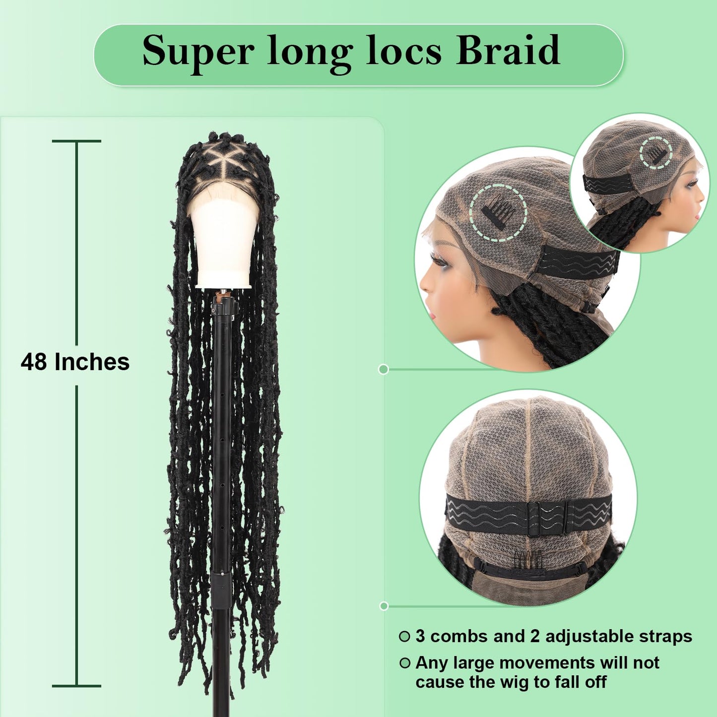 Youthfee 48" Black Butterfly Braided Wig with Lace Front, Synthetic Hair, Women
