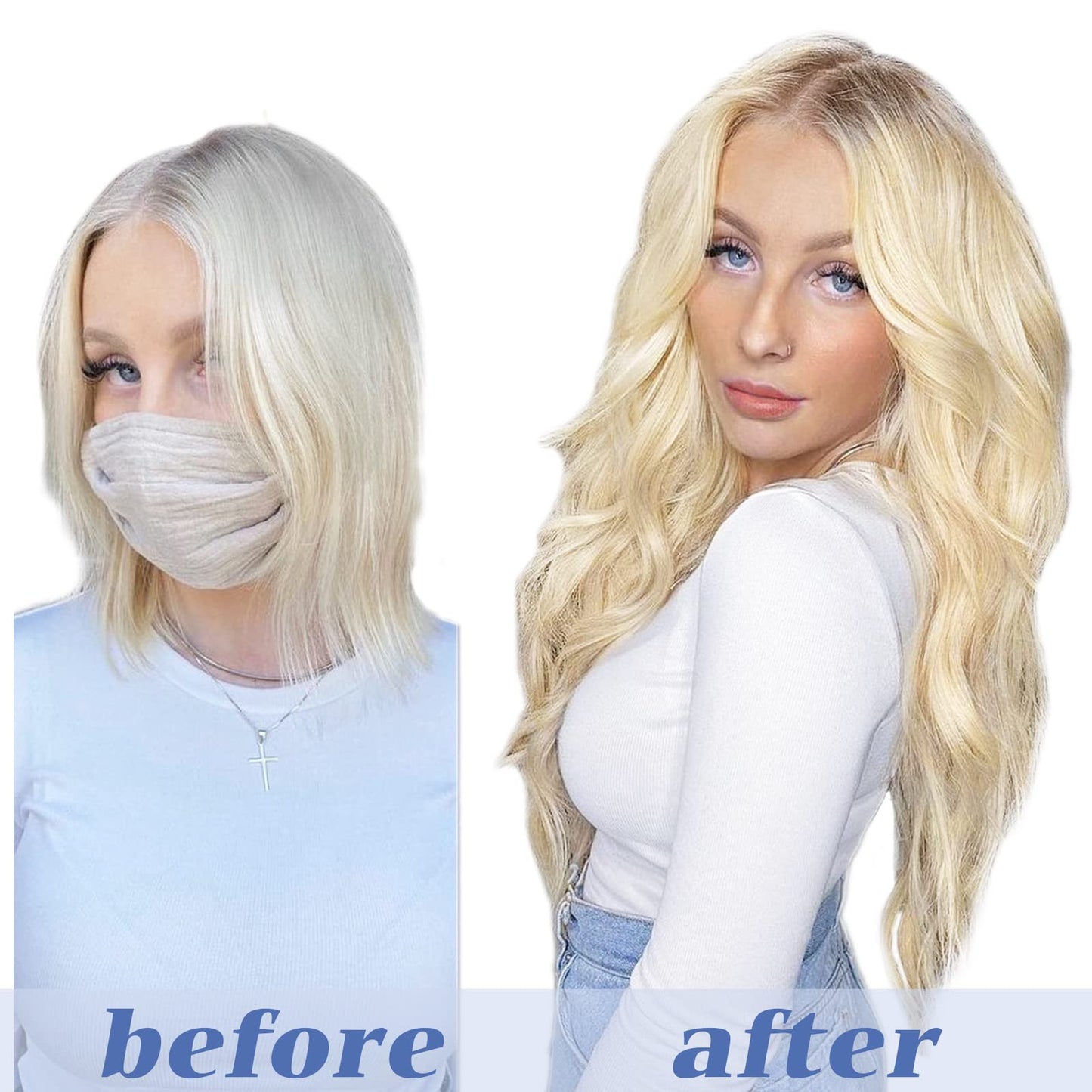 GOO GOO Clip in Hair Extensions Real Human Hair, Remy Human Hair Extensions Clip ins for Women, Natural Human Hair, 14inch 120g 7Pcs, 613R Bleach Blonde