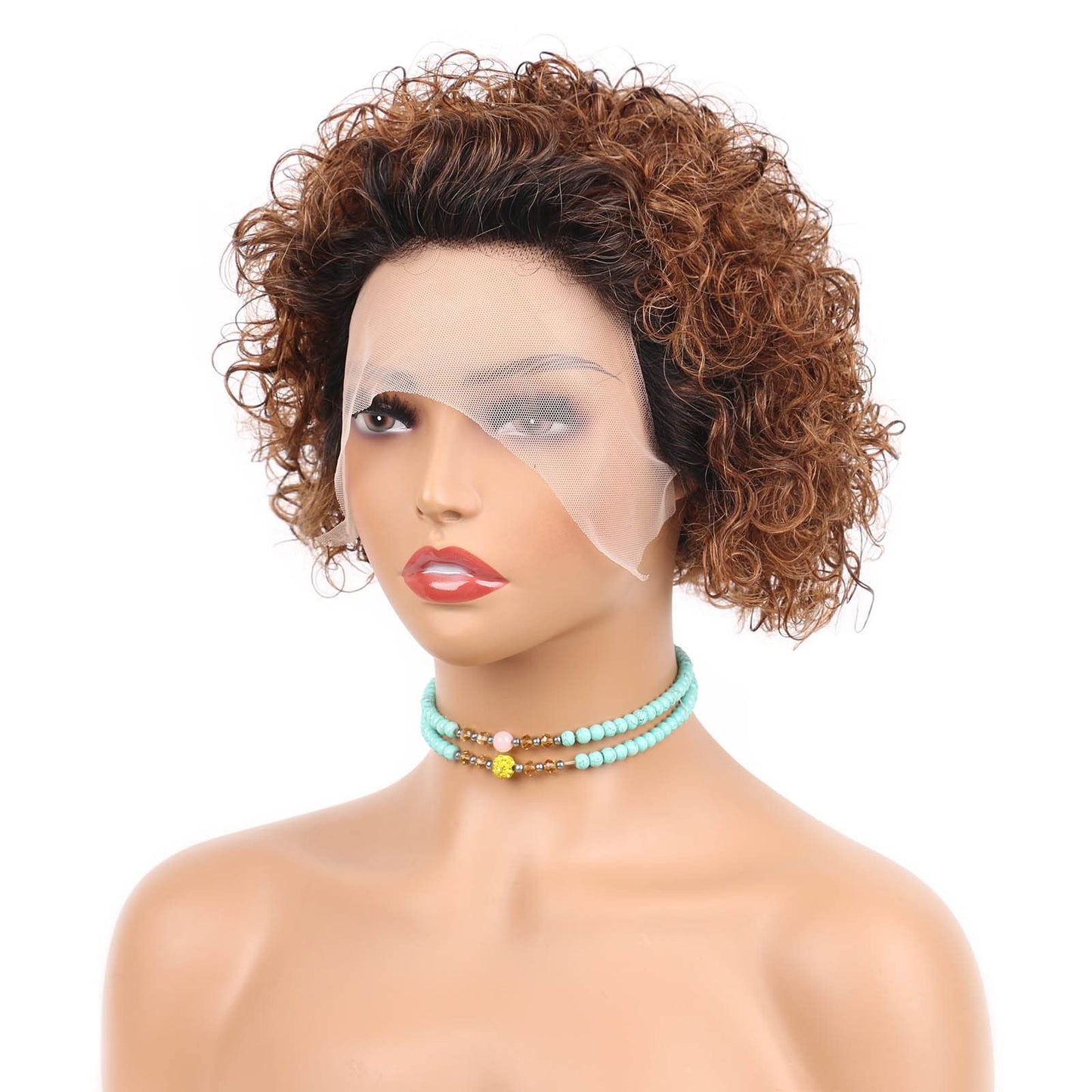 Czrleaty Ombre Ginger Pixie Cut Wigs Human Hair Short Curly Lace Front Wig Ombre Ginger 13X1 Pixie Wig For Black Women 150% Density