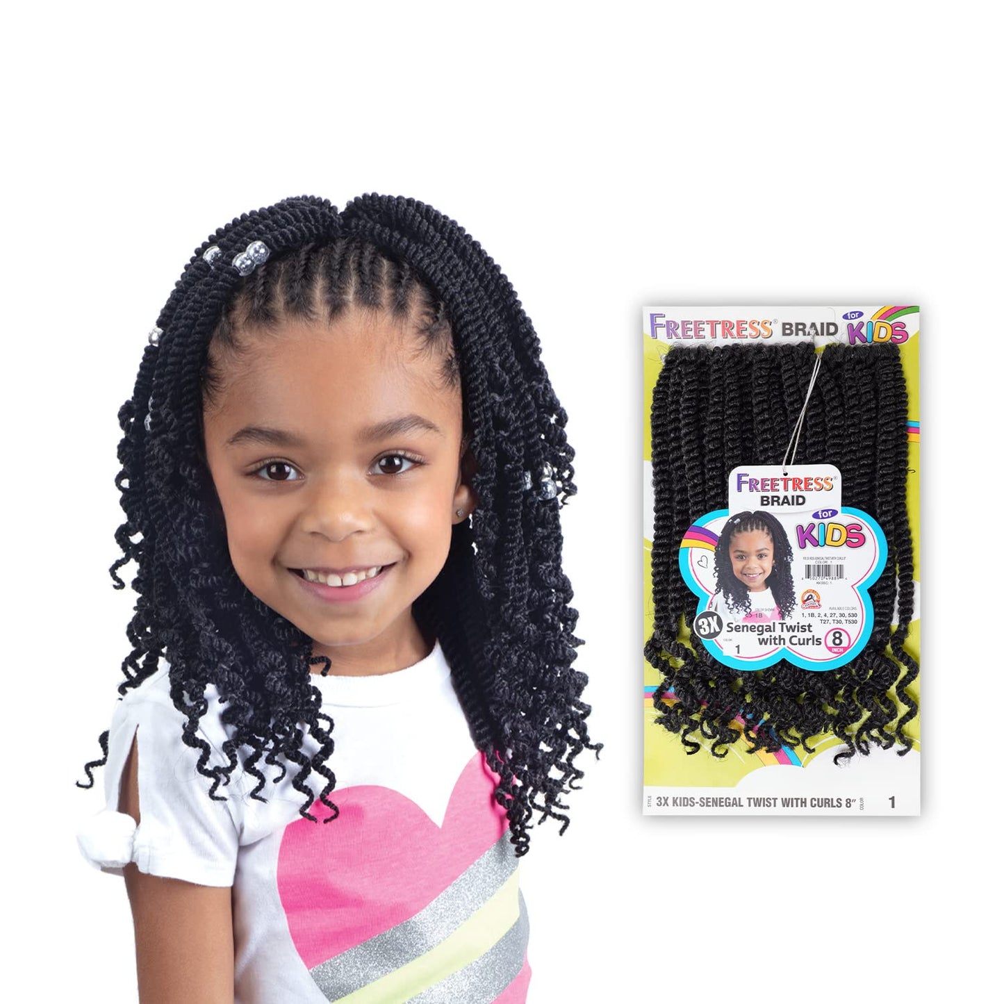 FreeTress Crochet Braids 3X Kids Senegal Twist with Curls 8" (1-PACK, 1)