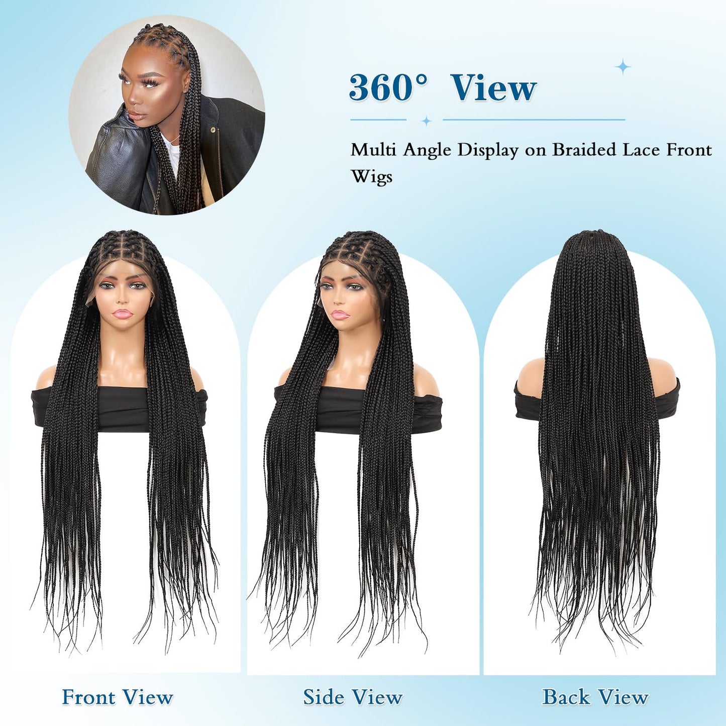 Olymei Full Lace Criss Cross Knotless Braided Wigs for Women Knotless Box Braid Wig Braided Lace Front Wigs with Baby Hair Premium Synthetic Natural Black Cornrow Braided Wigs 36"