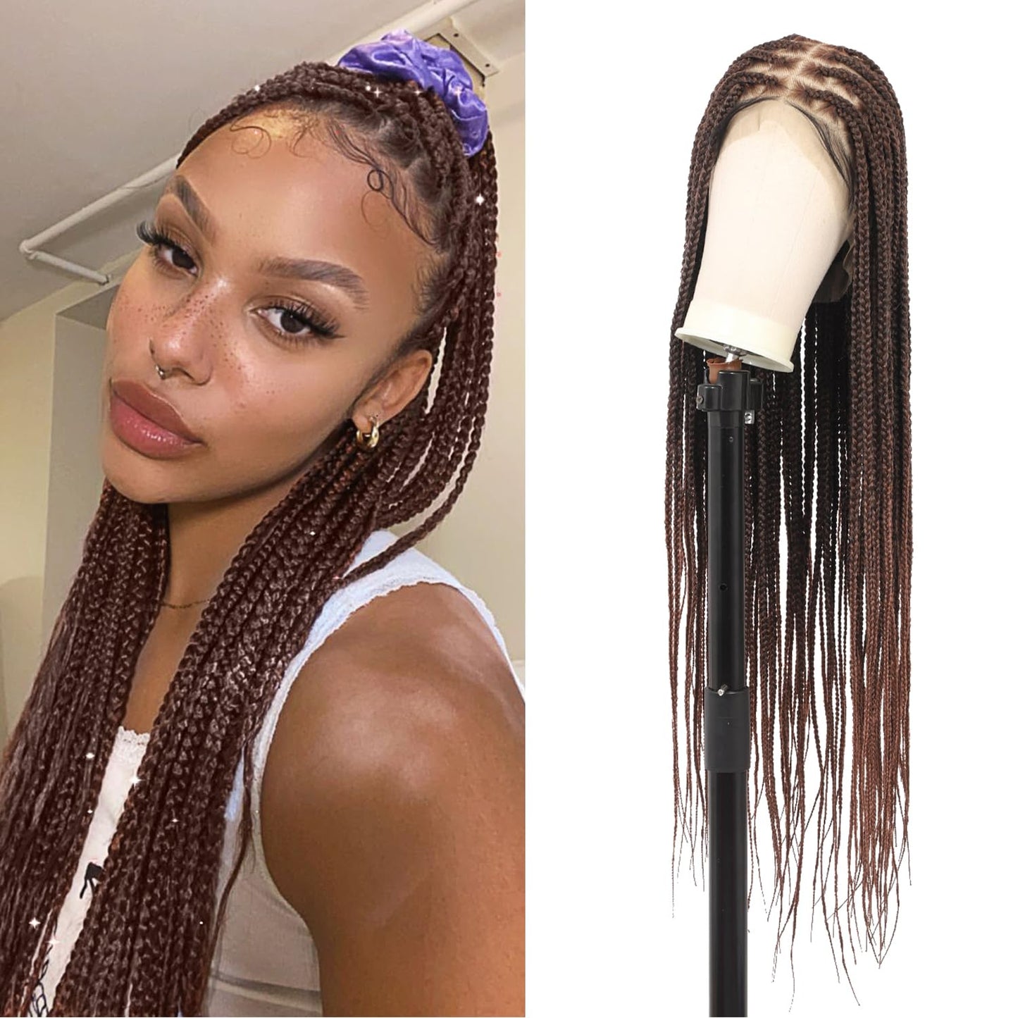 Olymei 360° Hd Full Lace Knotless Braided Wigs for Women Box Braid Wig with Baby Hair Premium Synthetic Long Brown Braided Lace Front Wigs 36Inch