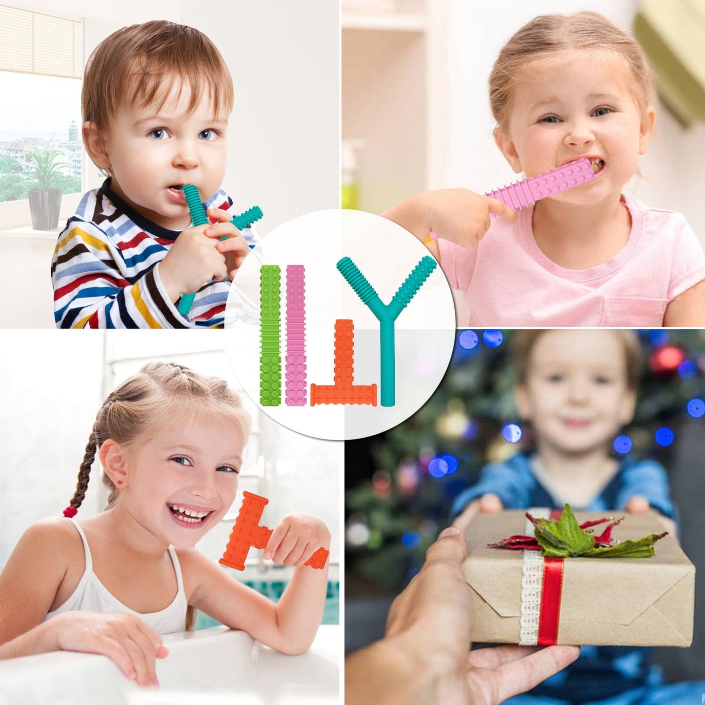 Sensory Chew Toys for Autistic Children, 4 Pack Silicone Chew Tube Teething Sticks Toys for Autism, ADHD, SPD, Chewies with Special Needs, Oral Motor Chewy Tool for Sensory Kids Chewer.