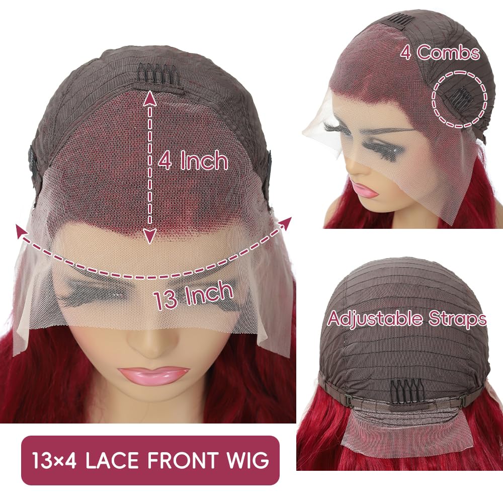 99j Burgundy Lace Front Wigs Human Hair Pre Plucked 200% Density Burgundy Wig Human Hair Body Wave 99j Human Hair Wig 13x4 Frontal Wig Colored Wine Red 30 Inch Wigs Human Hair