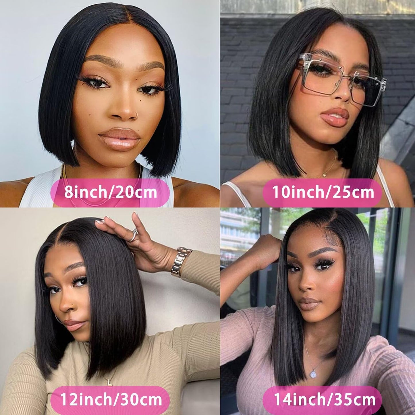 Atikual V Part Wig Human Hair Straight Bob Wigs For Black Women 14inch Brazilian Remy Hair Short Bob Human Hair Wigs Clip in U Part Wig Human Hair Extensions Natural Black Color