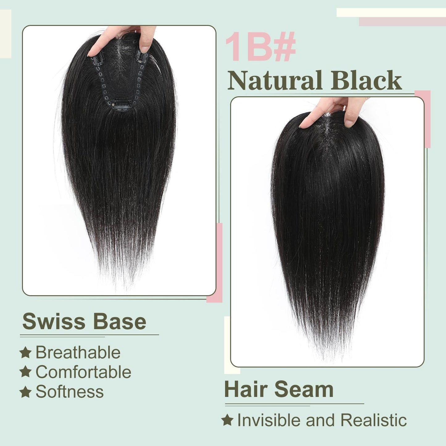 FU SHEN Human Hair Toppers for Women Hair Toppers for Women Real Human Hair Hair Pieces for Women with Thinning Hair Human Hair Toppers Hair Pieces Wiglets 9×11CM Remy Hair Topper 12inch(1B#)