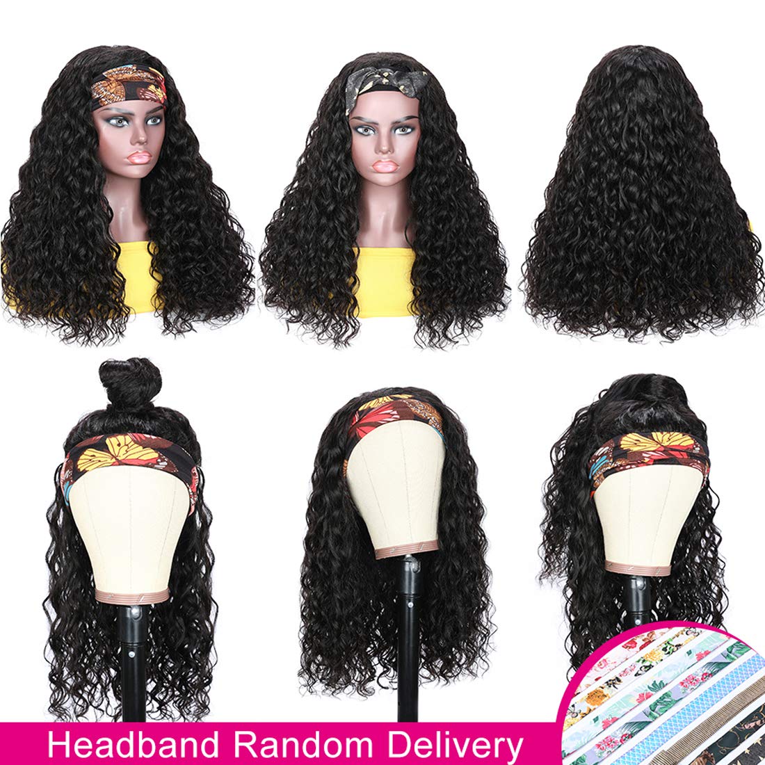 UNICE Headband Human Hair Wig Water Wave Glueless None Lace Front Headband Wig Brazilian Virgin Hair Wigs for Women 150% Density (20 inch)