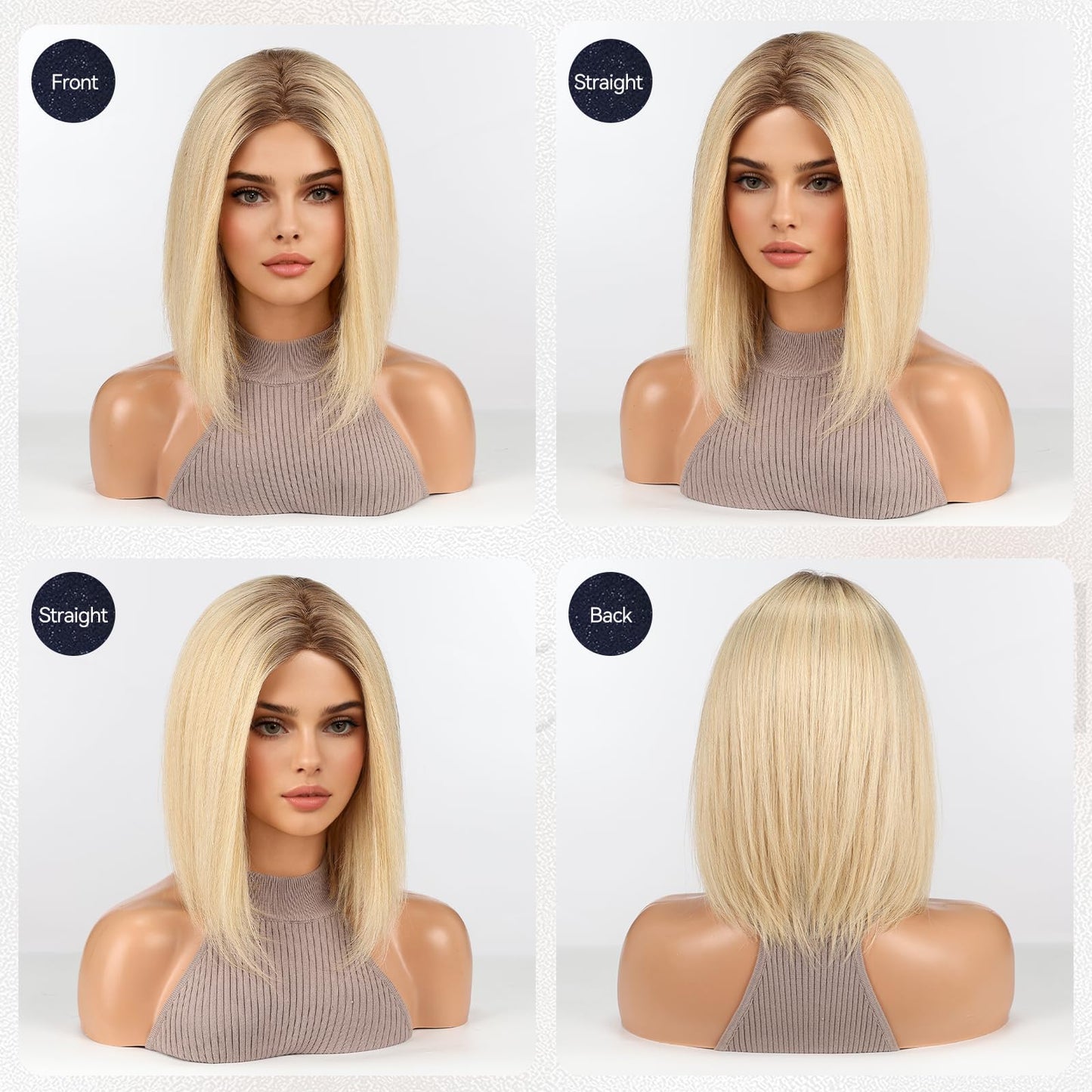 starluck Human Hair Wig for Women Blonde Wigs Real Human Hair Wigs Ombre Light Blonde Layered Bob Wig 12 Inch Silk Base Realistic and Resistant for Daily Party Use