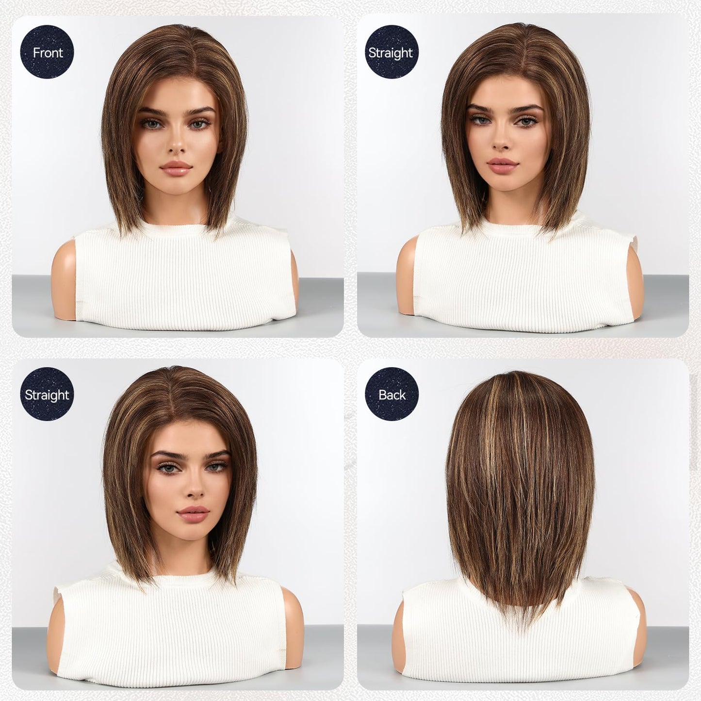 starluck Human Hair Wig Lace Front Wigs Real Human Hair Wigs For Women Wig Side Part 6"*5"*2" HD Lace Dark Brown with Blonde Highlights 12 Inch Realistic and Natural for Daily Party Use