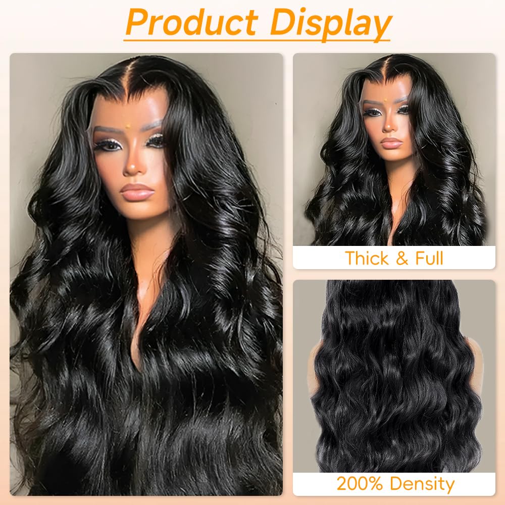 YetFree 13x6 Lace Front Wigs Human Hair 200 Density Body Wave Lace Front Wigs Human Hair HD Lace Frontal Wig Human Hair Pre Plucked with Baby Hair Brazilian Virgin Wigs for Women 34 Inch