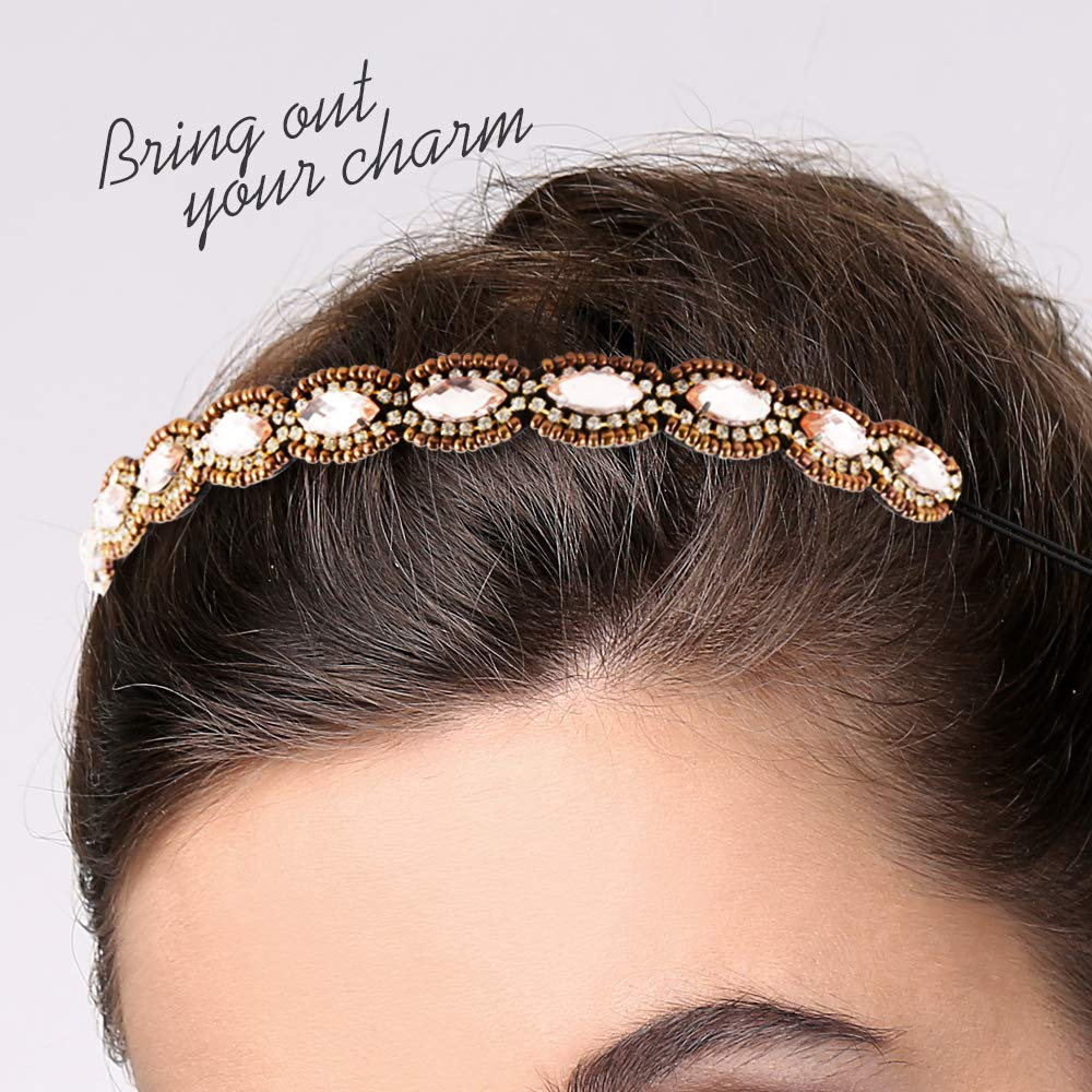 Teenitor 5pcs Hairbands for Women, 5 Rhinestone Beaded Headbands, Head Bands for Women's Hair Fashionable Handmade Crystal Beaded Elastic hairbands, 20-26.8"(51-68cm), 1 Count (Pack of 5), HAIRBAND