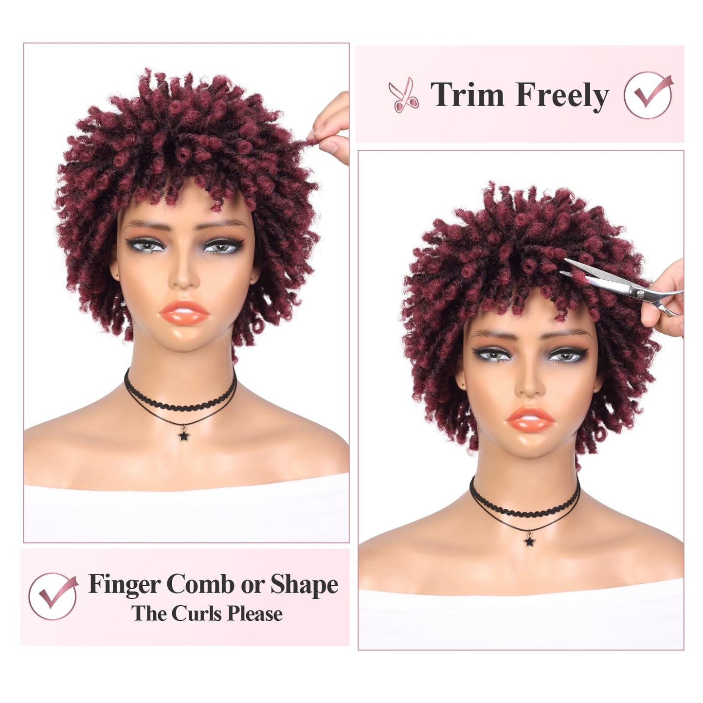 WIGER Soft Faux Locs Hair Wigs Twisted Short Dreadlock Wig for Black Women And Men Ombre BUG Afro Curly Braided Wigs Glueless Afro Kinky Twist Wigs Synthetic Short Dreads Wig