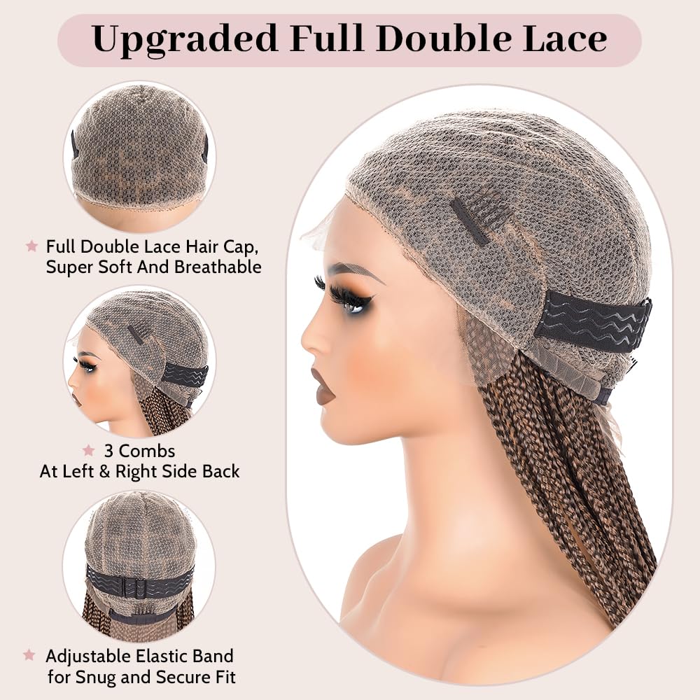 Suntefic Box Braided Wigs for Black Women Glueless Box Braids Wig with Baby Hair Double Full Lace Front Braid Wig Human Hair Blended Braided Wigs Box-1BT30