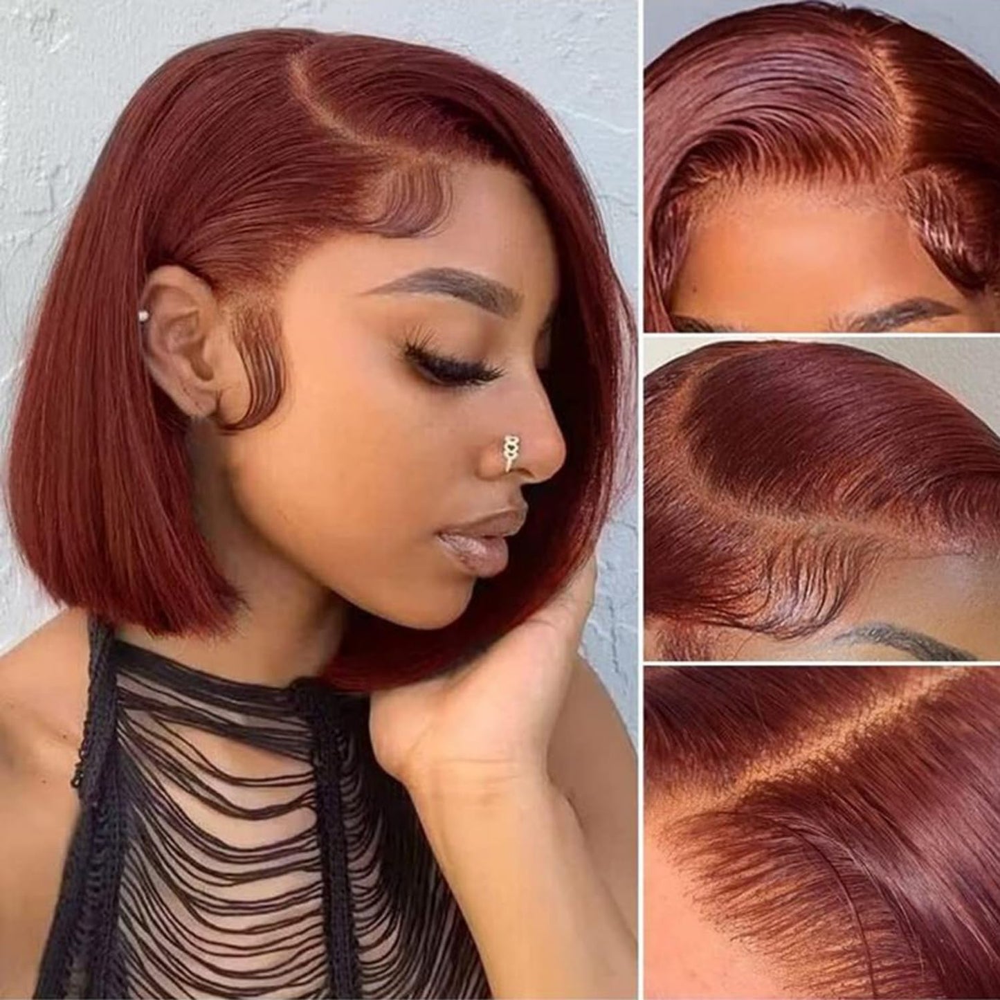 Hoscod 10 Inch Reddish Brown Bob Wig Human Hair Brazilian Hair Pre Plucked 13x4 HD Transparent Lace Front Wigs Human Hair Straight Glueless Bob Wigs Human Hair Auburn Colored Lace Frontal Wigs
