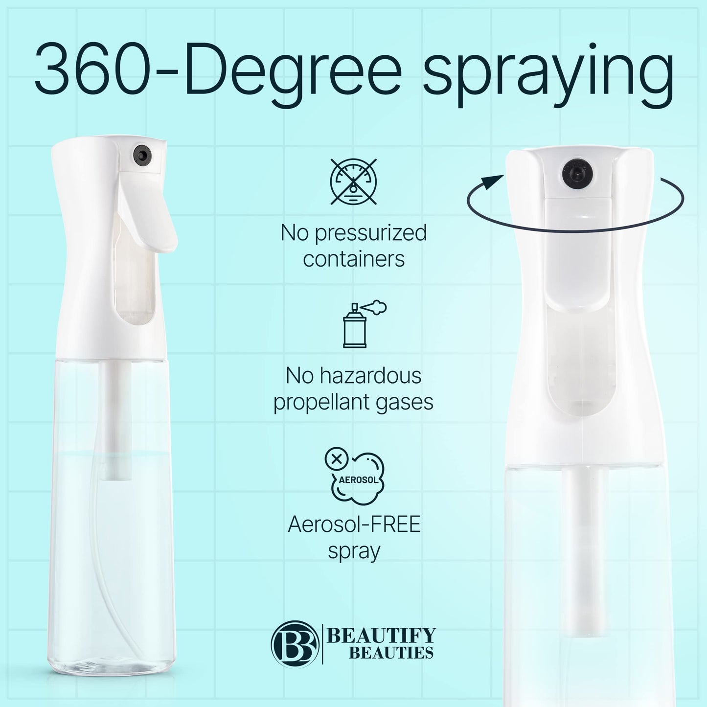 BeautifyBeauties Spray Bottle For Hair – Continuous Mister Spray Bottle for Hairstyling, Cleaning, Plants, Pets, Barbers, Salons, Essential Oil Scents (Clear, 18.6oz/500ml)