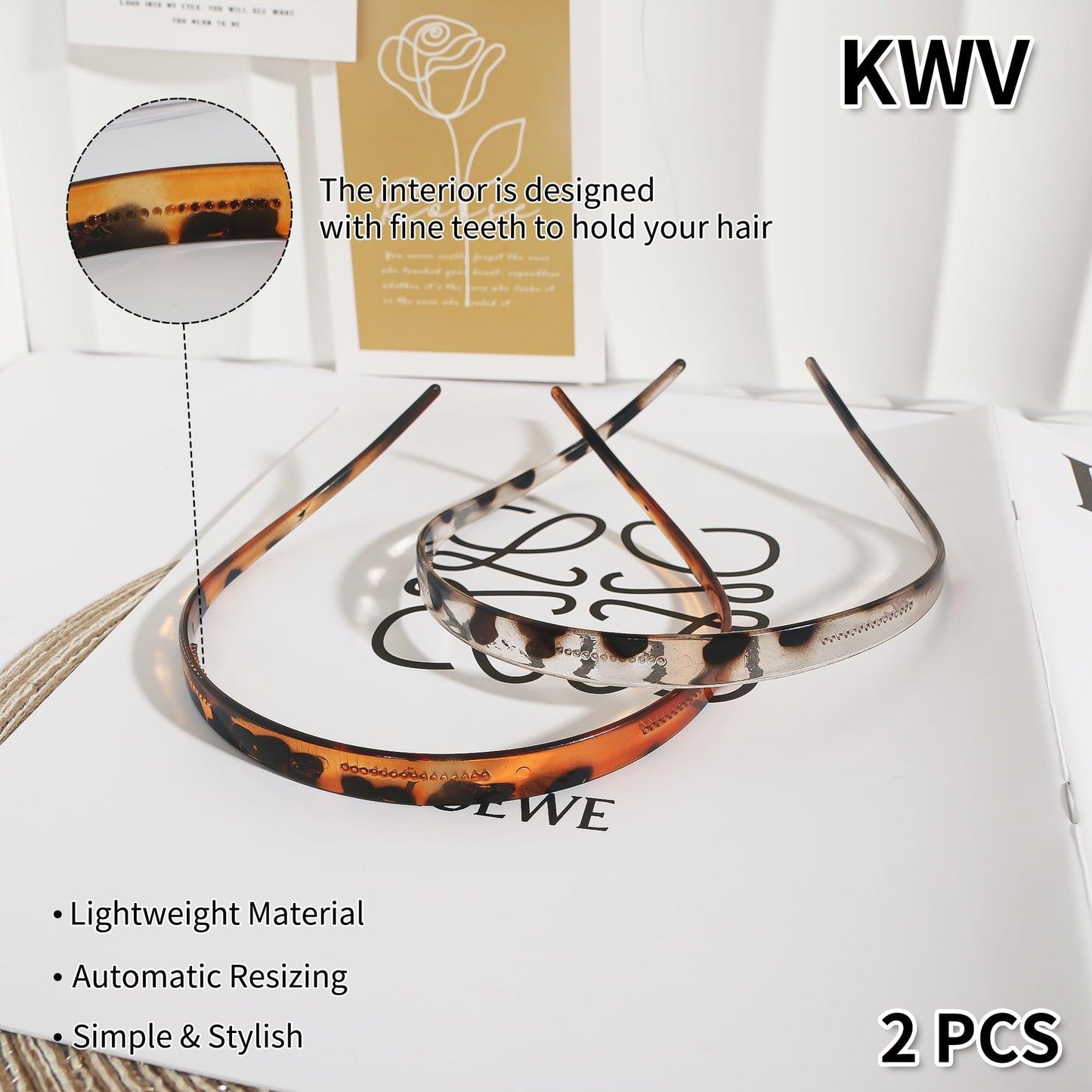 KWV 2PCS Round Transparent Invisible Hairband - 2024 Curly Thick Headband, Medium Thick Headbands for Women Thin Hair Hairband Curly Hair Bands Dark Light Tortoiseshell Hair Accessorie Gift for Girls