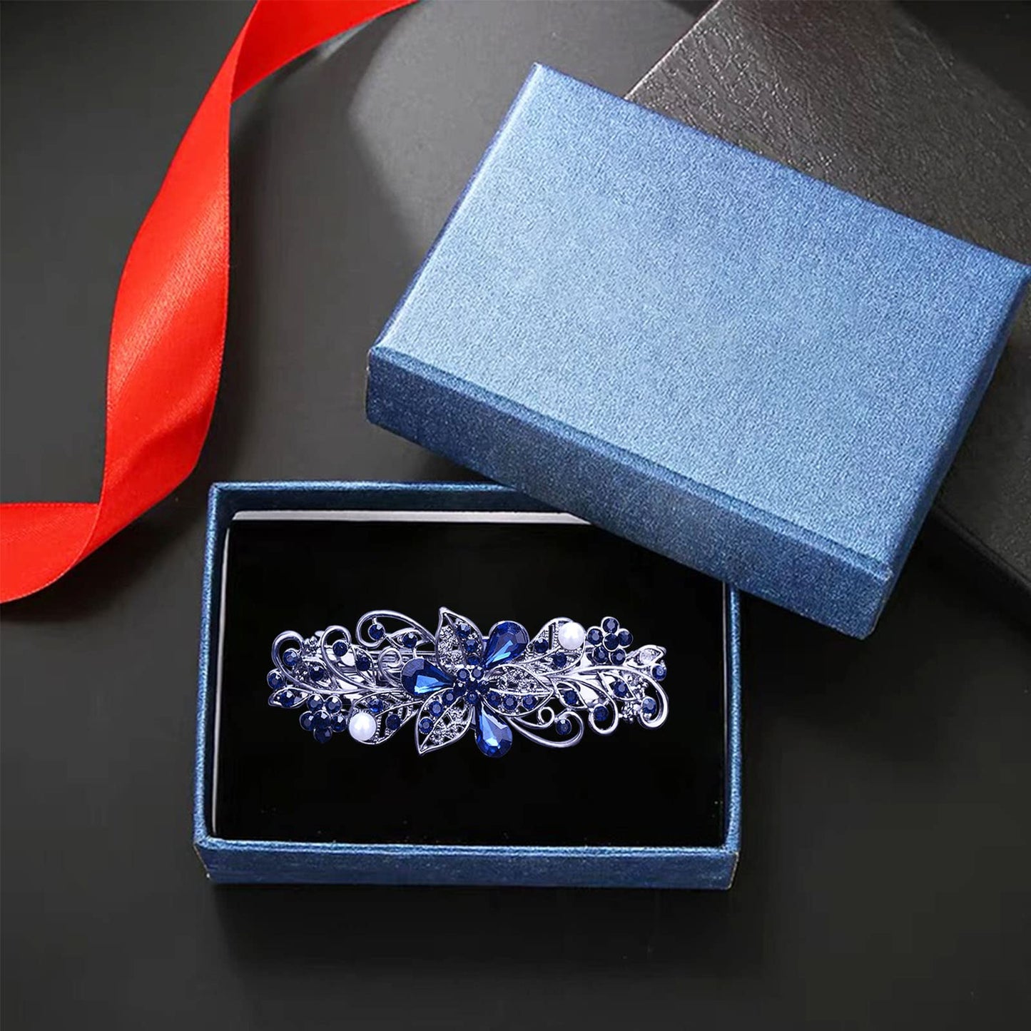 4 PCS Hair Barrettes for Women Ladies, Flower Crystal Rhinestones Barrettes Pearl Spring Hair Clip Accessories Women Fashion Ponytail Holders Barrettes for Daily Wear Mothers Day present