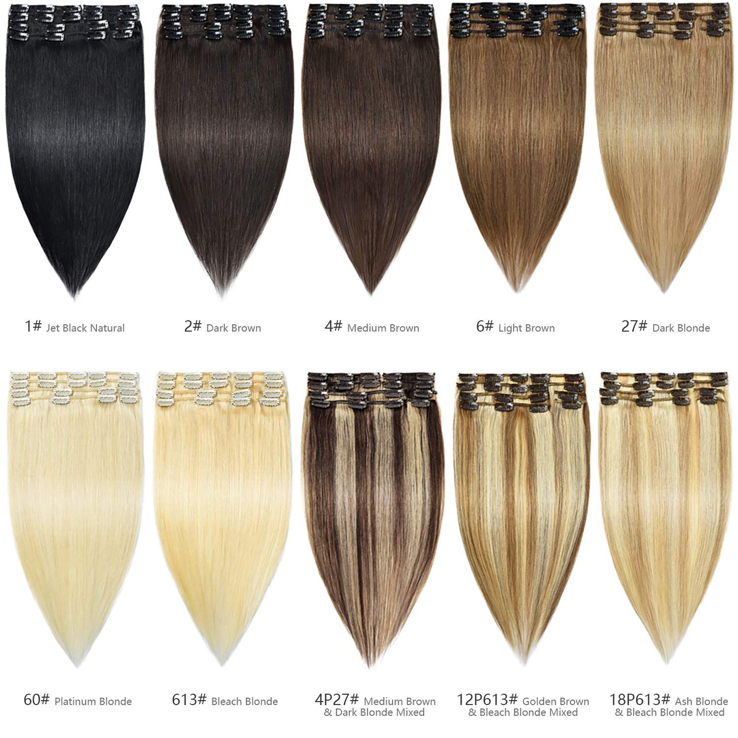 ROSEBUD Clip in Hair Extensions REMY Human Hair 8Pcs 18 Clips 60g/Set 10 Inch