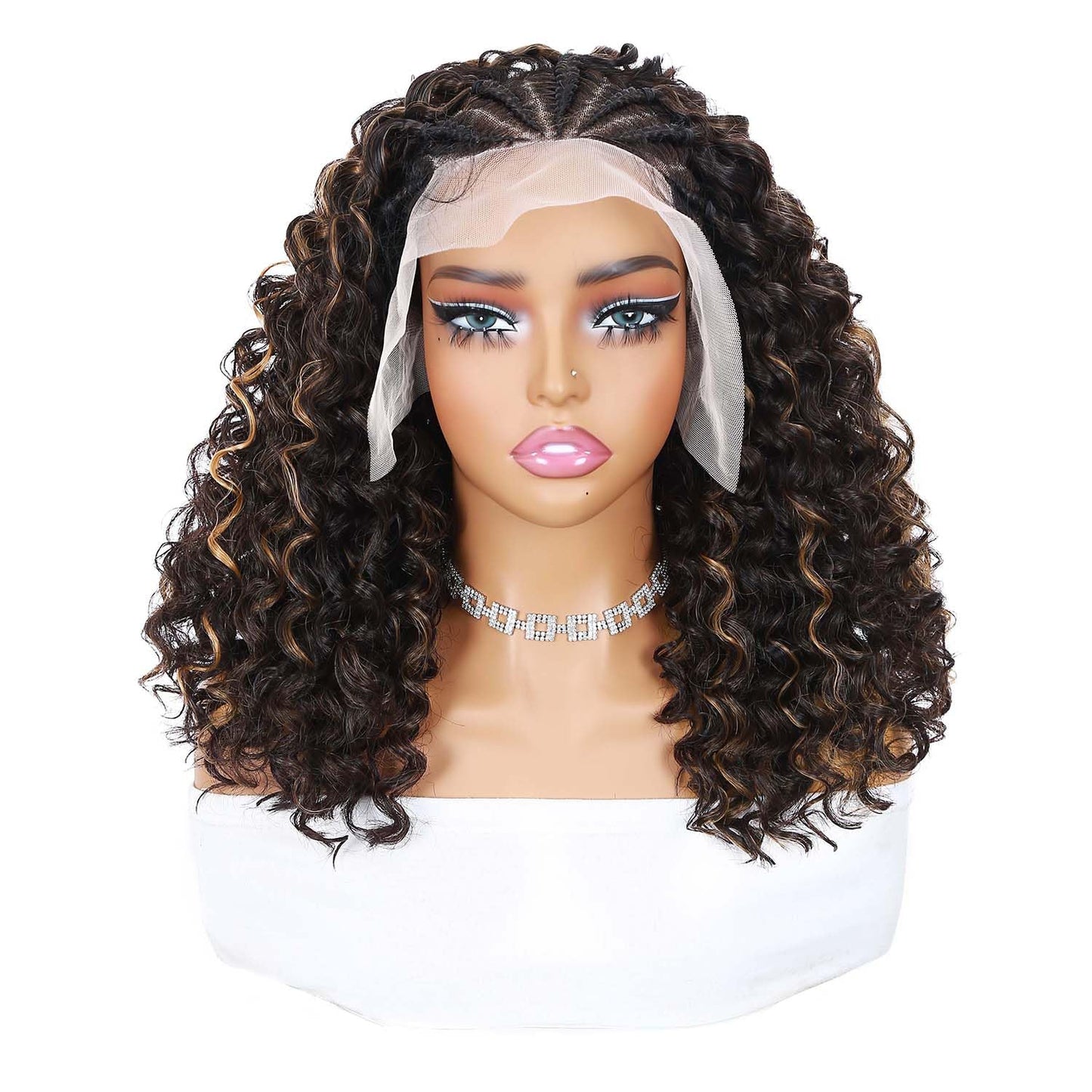 Quantum Love Braided Wigs for Black Women Braids Cornrows Lace Curly Wigs 16 Inch Lace Frontal Braided Fully Curly Bob Synthetic Glueless Wig (Mix Blonde)